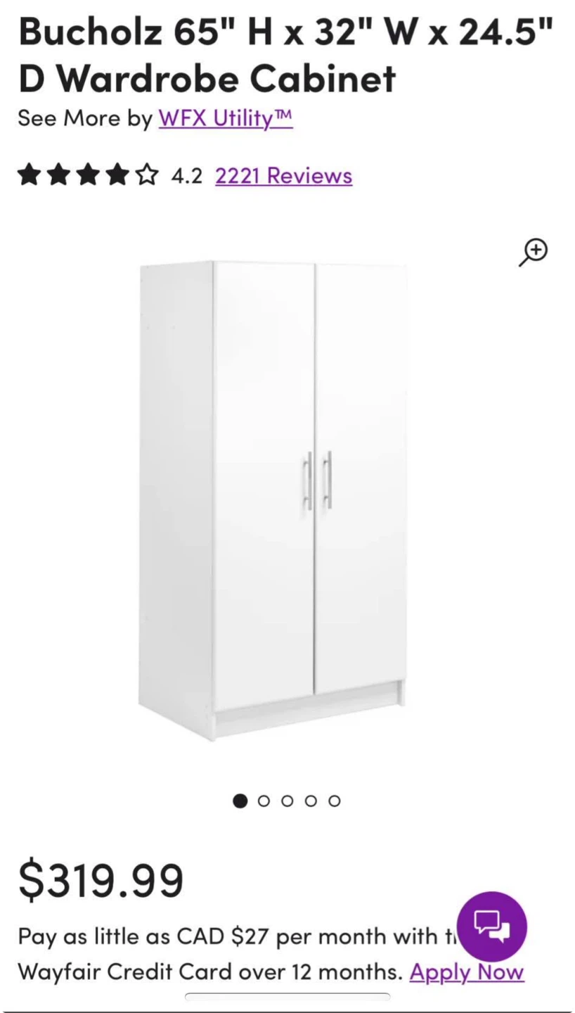 65" Wardrobe Cabinet - White