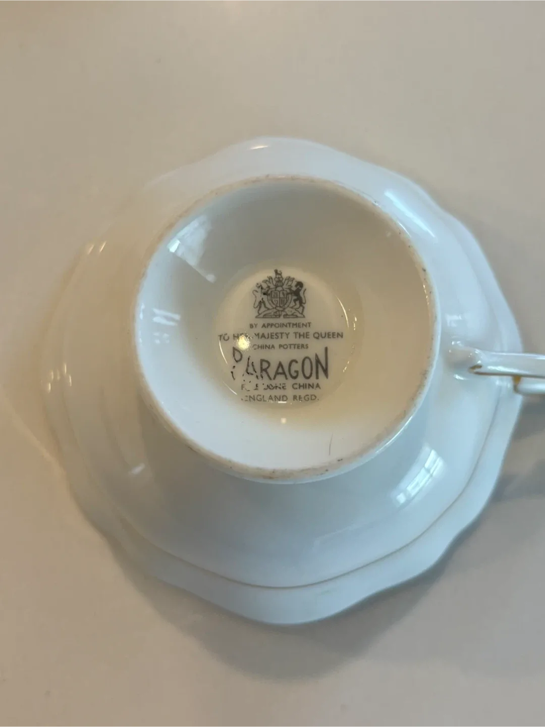 Paragon Her Majesty Petit Point Cup & Saucer For Sale image indicator(4)