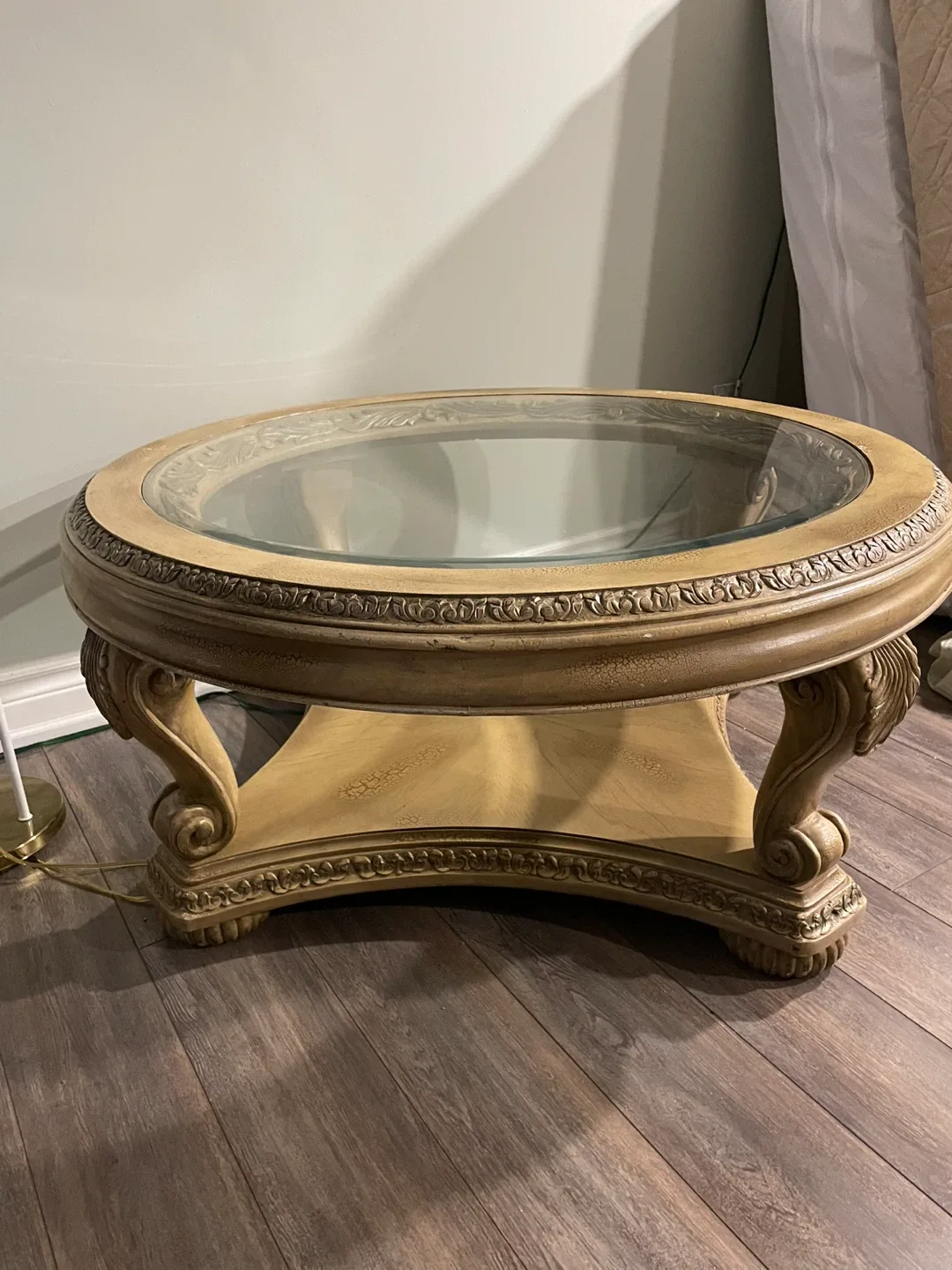 Antique Round Glass Coffee Table thumbnail