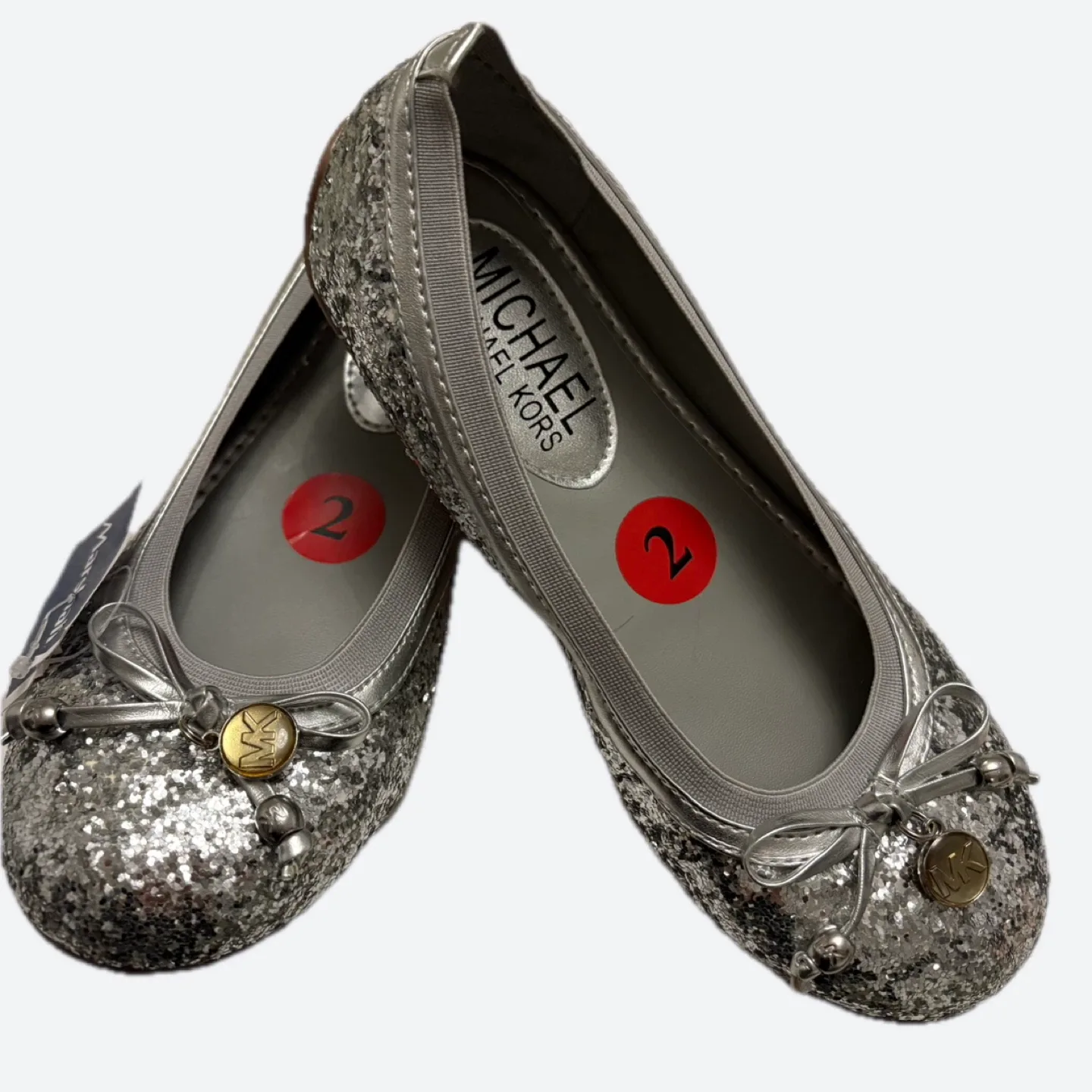 NWT Girls Michael Kors Silver Glitter Ballet Flats - Size 2 thumbnail