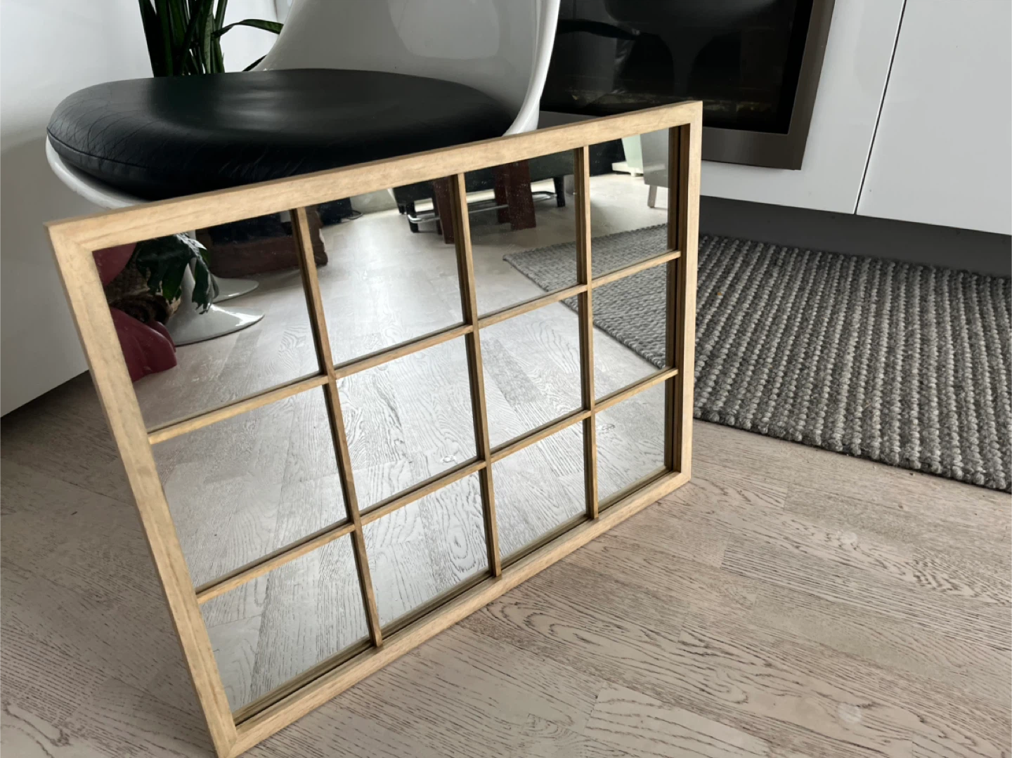 Wooden Frame Windowpane Mirror