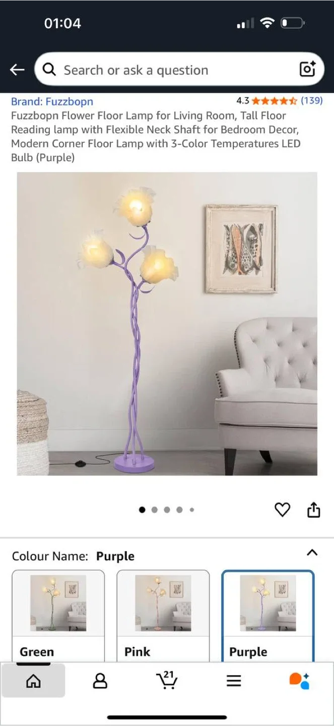 Flower Floor Lamp – Purple – Brand New thumbnail