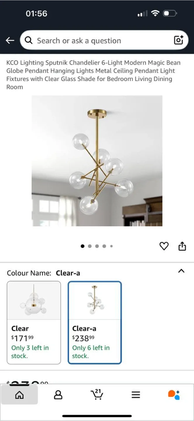 Sputnik Chandelier – 6-Light Modern Design – Brand New thumbnail
