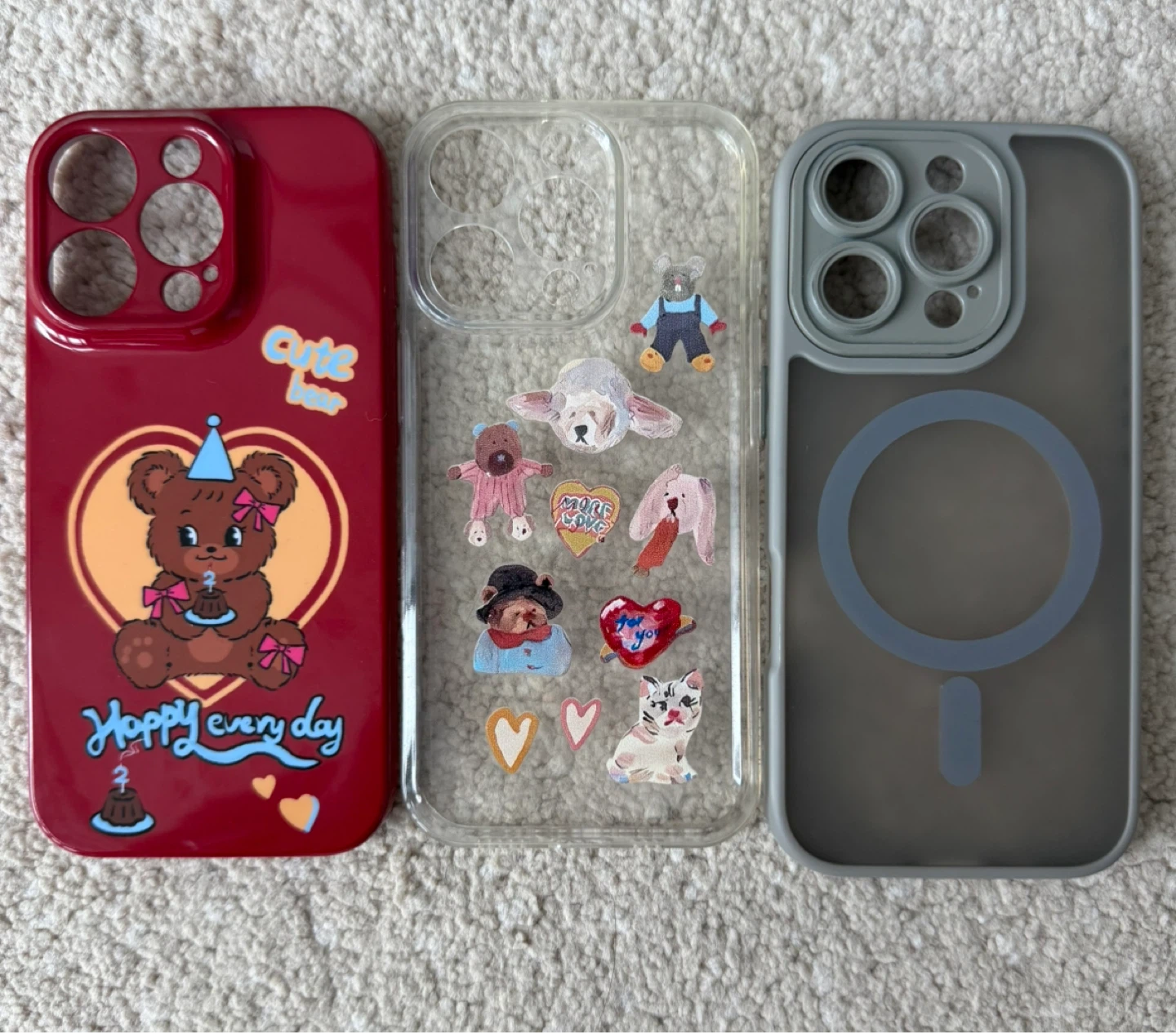 iPhone 16 pro cases - Red Bear, Clear Sticker, Grey MagSafe