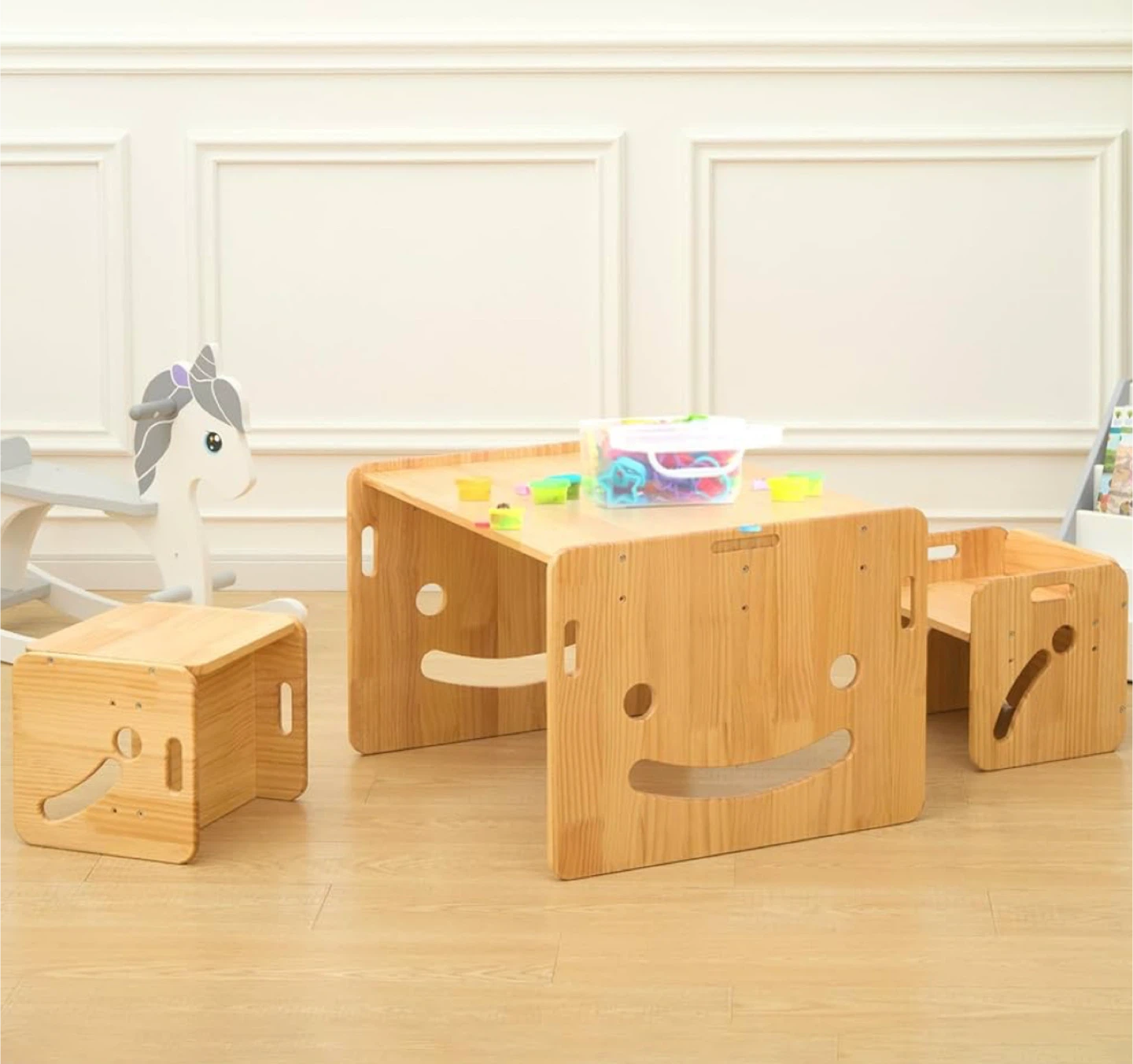 Multifunctional Montessori Table & Chair Set, Solid Wood