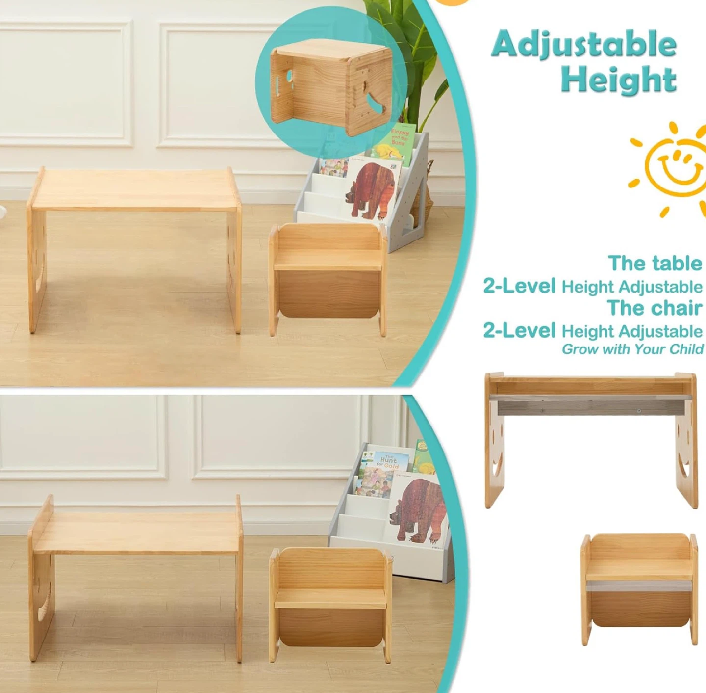 Multifunctional Montessori Table & Chair Set, Solid Wood - photo 5