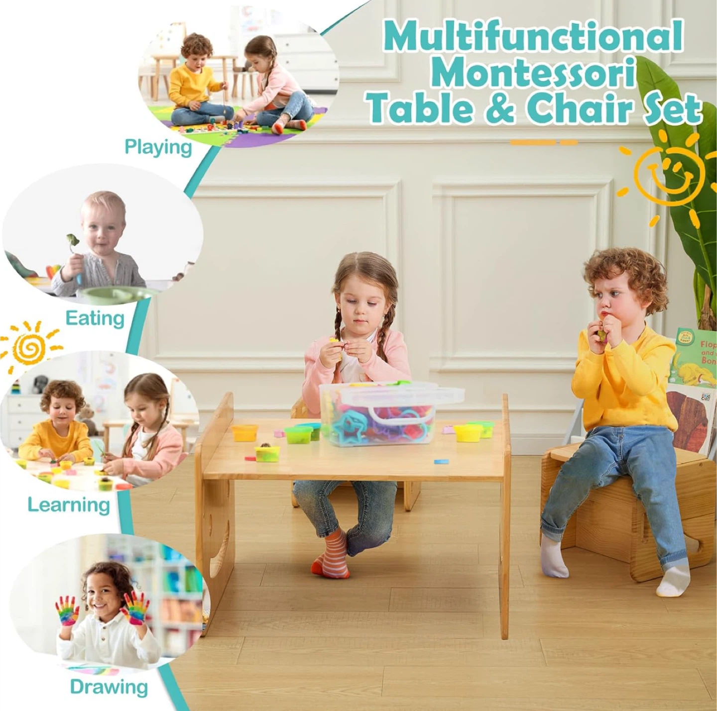 Multifunctional Montessori Table & Chair Set, Solid Wood - photo 4