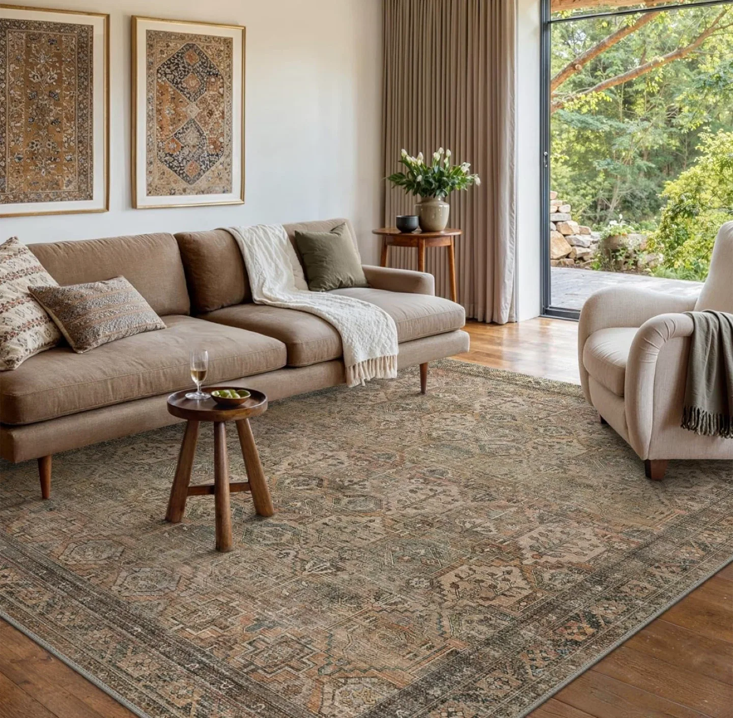 New, 5’x7’ Machine Washable, Vintage Distressed Area Rug thumbnail