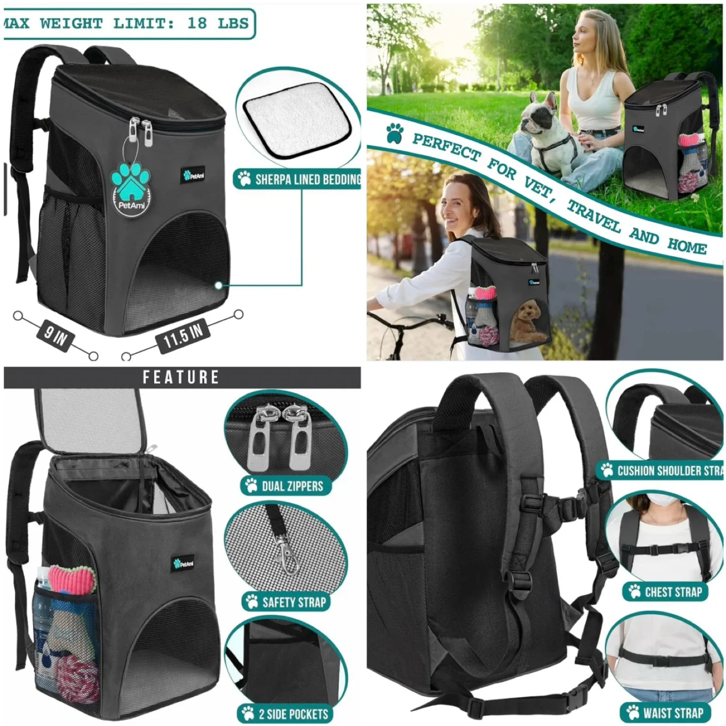 PetAmi Pet Carrier Backpack - Grey thumbnail