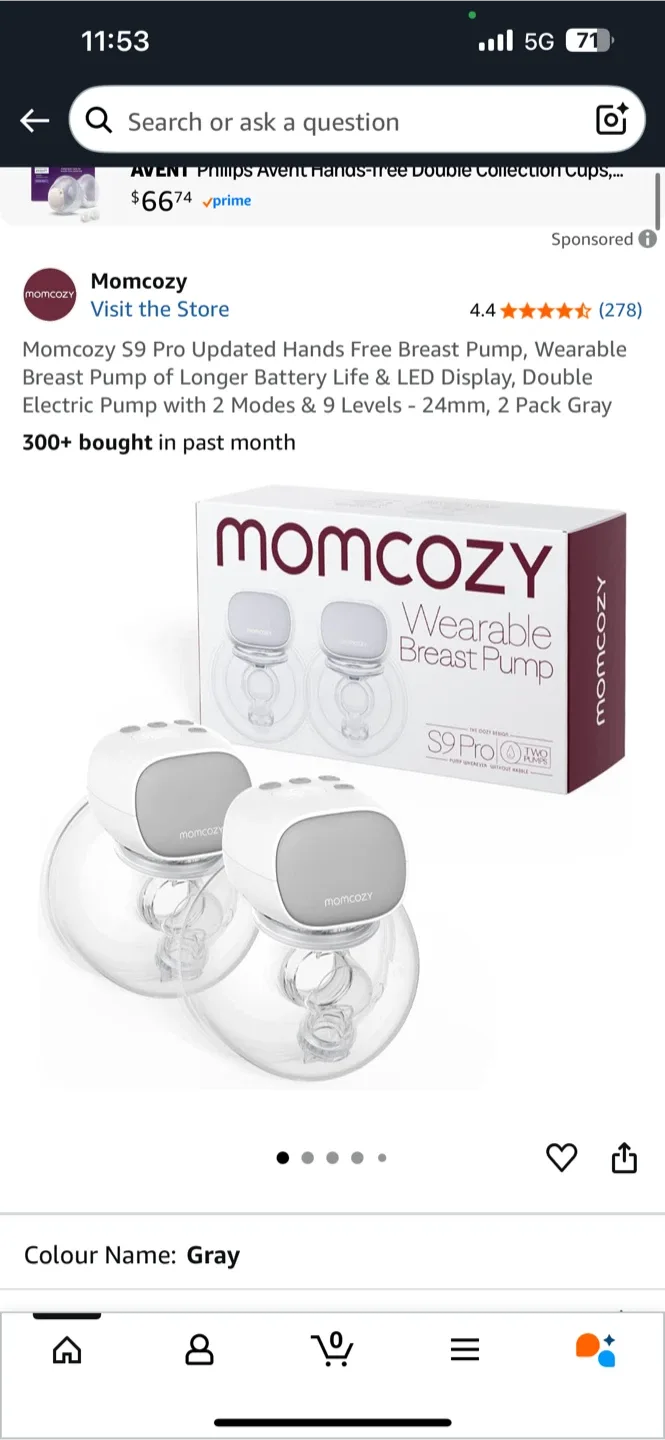 New open box - Momcozy S9 Pro Wearable Breast Pump - Gray thumbnail