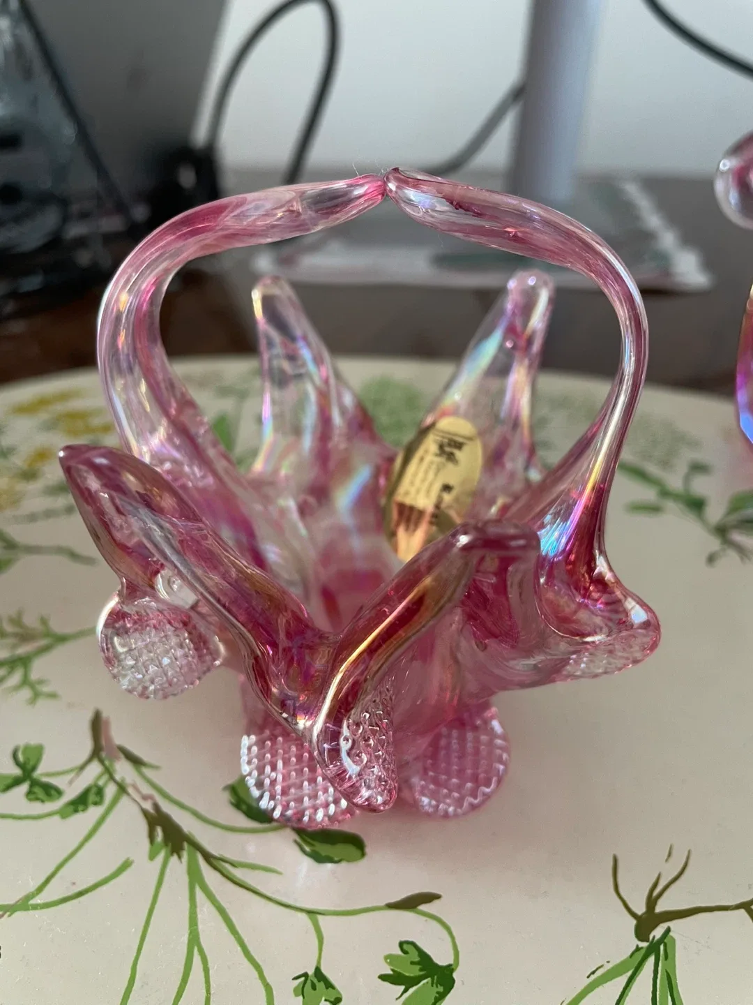 Vintage Iridescent Pink Glass Swan & Basket image indicator(3)