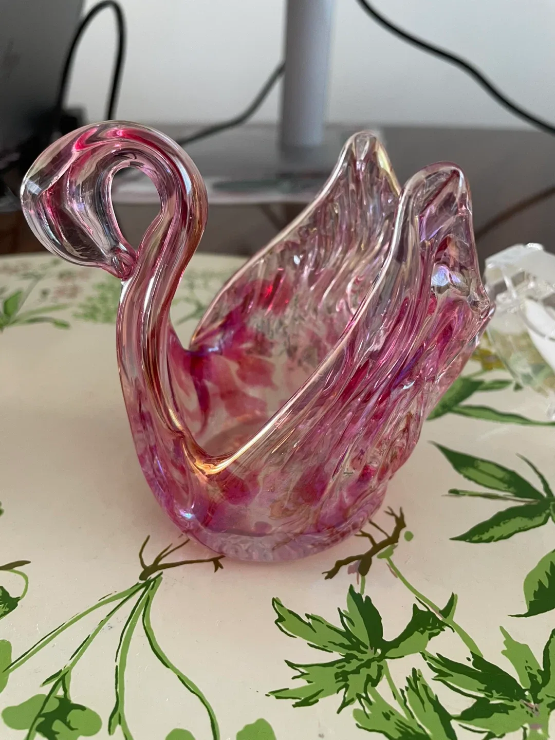 Vintage Iridescent Pink Glass Swan & Basket image indicator(4)