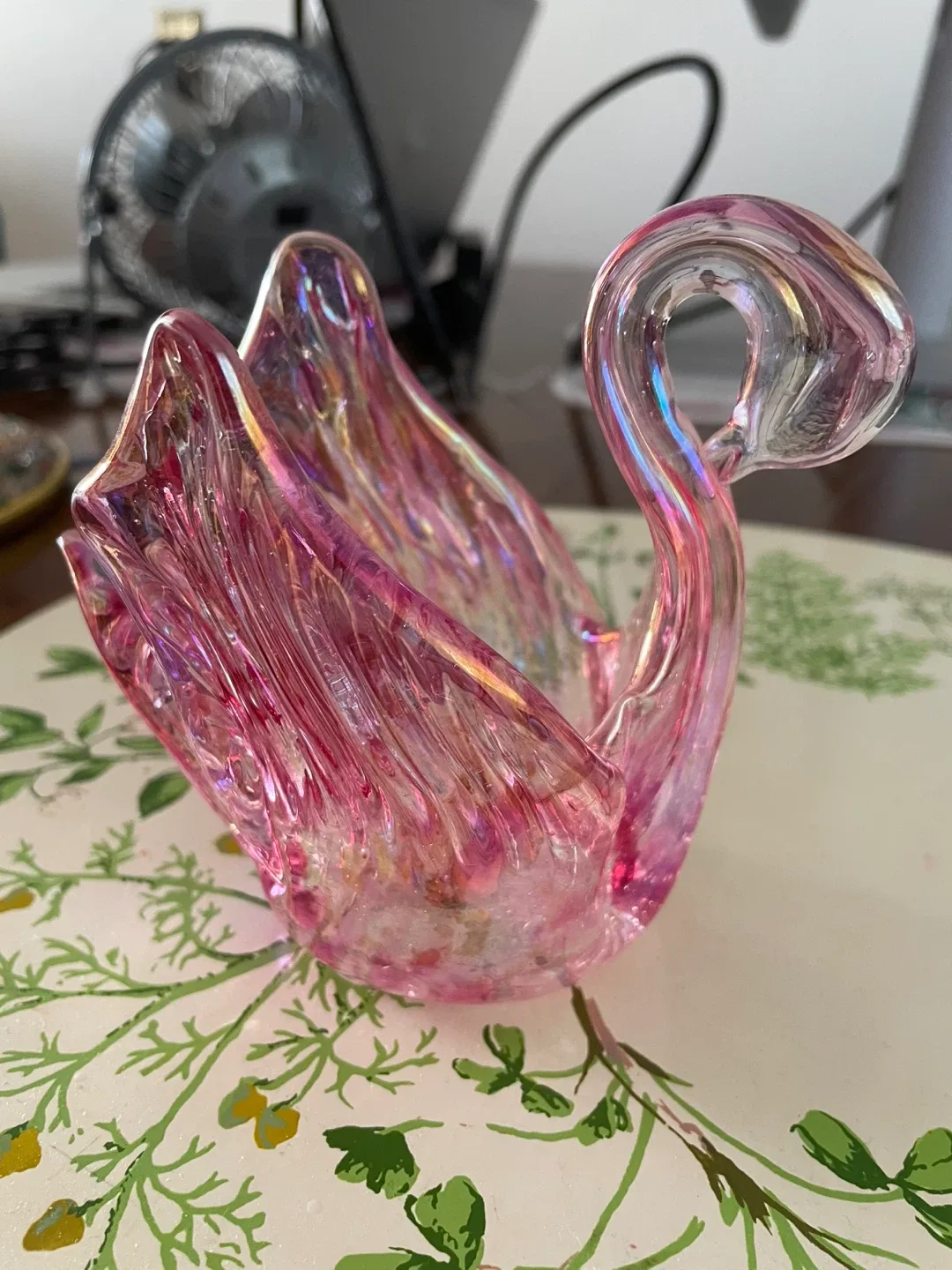 Vintage Iridescent Pink Glass Swan & Basket image indicator(2)