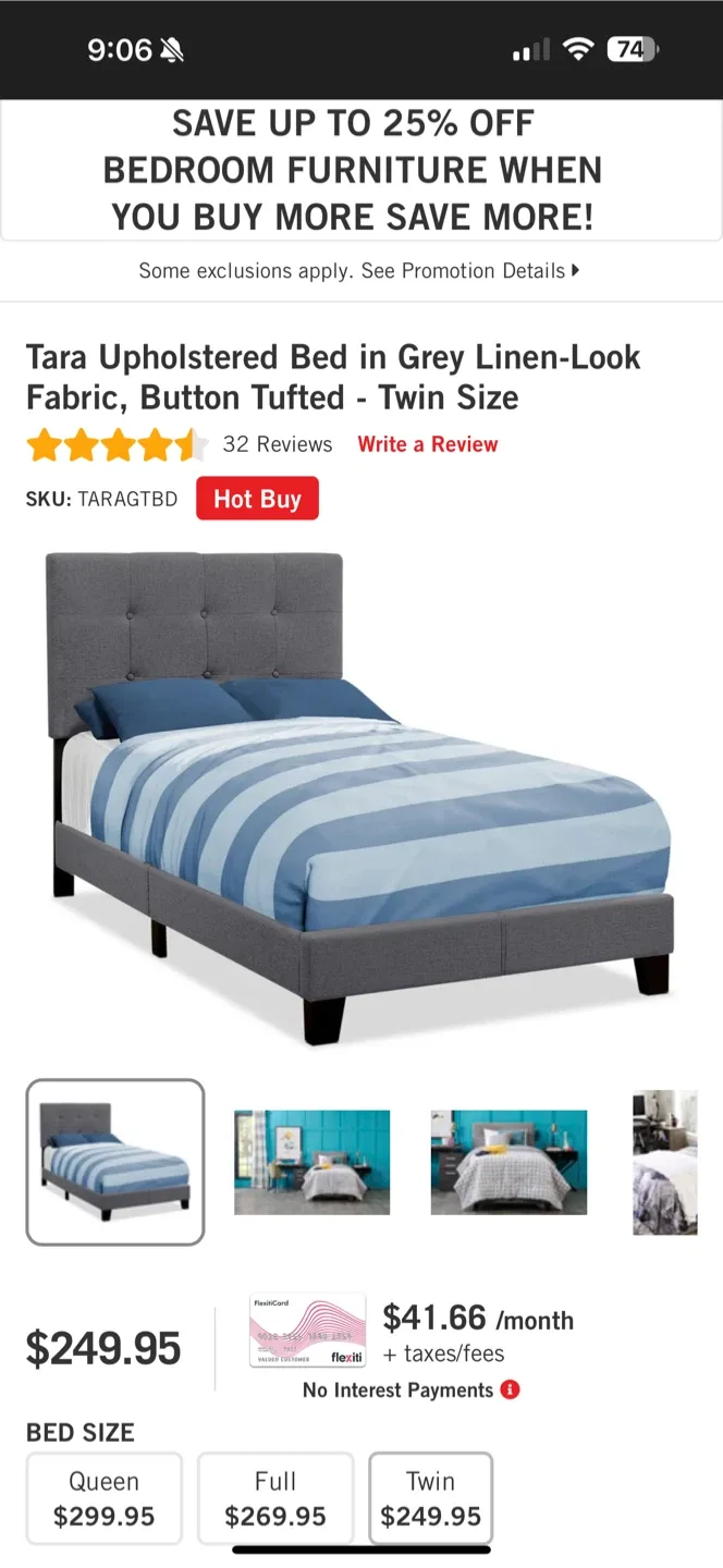 Tara Upholstered Twin Bed Frame 🥕 thumbnail