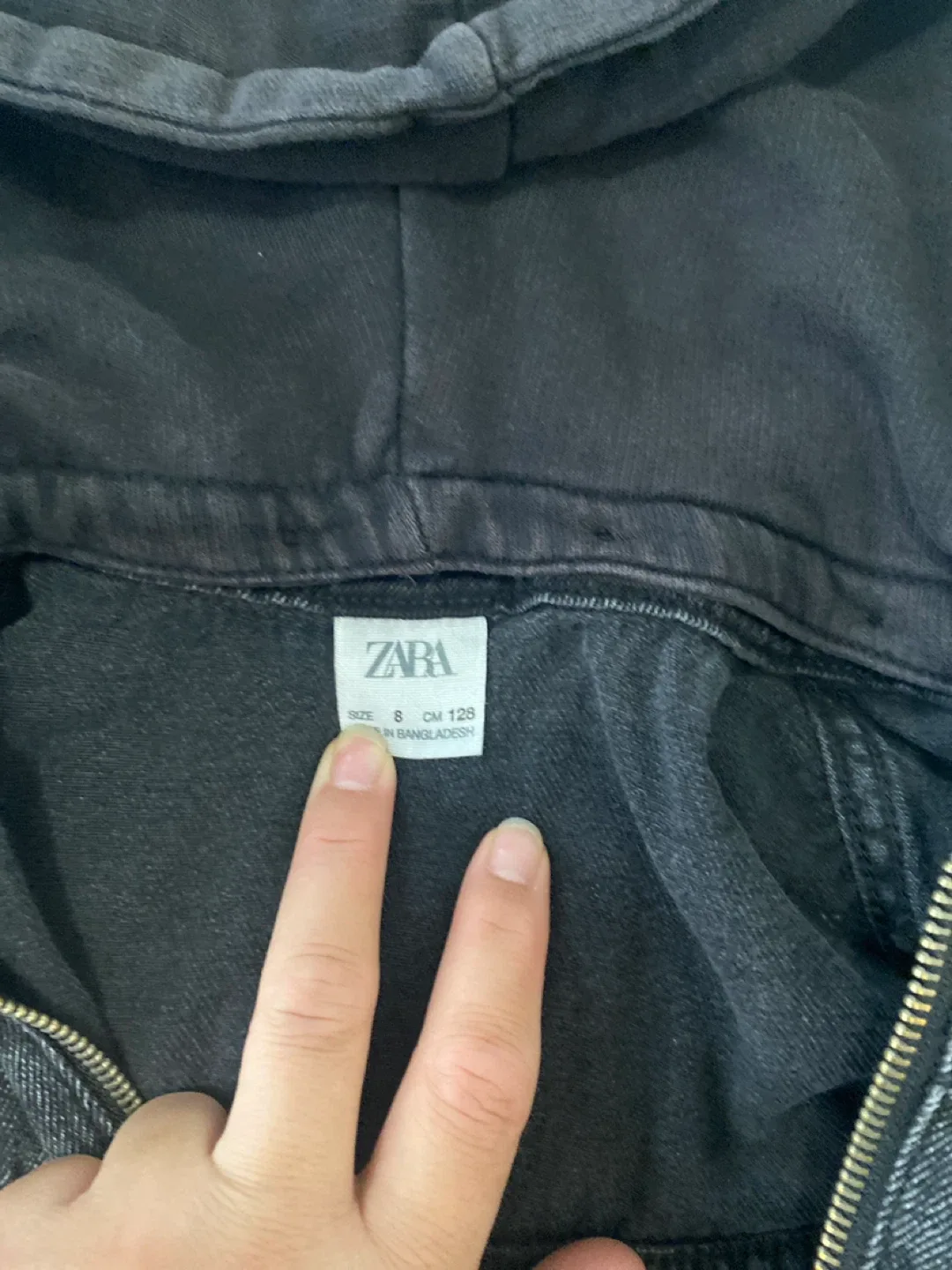 Zara Kids Black Denim Hooded Jacket - Size 6 image indicator(2)