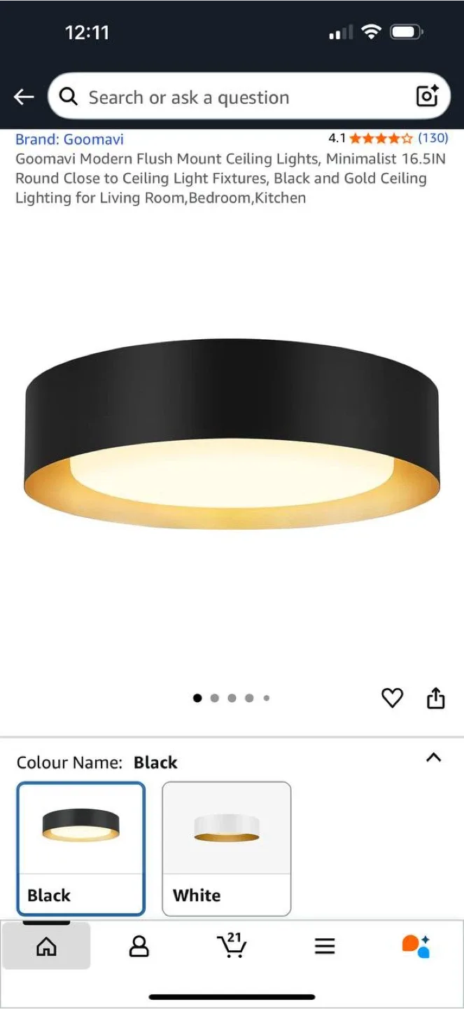 Goomavi Modern Flush Mount Ceiling Light – Black & Gold thumbnail