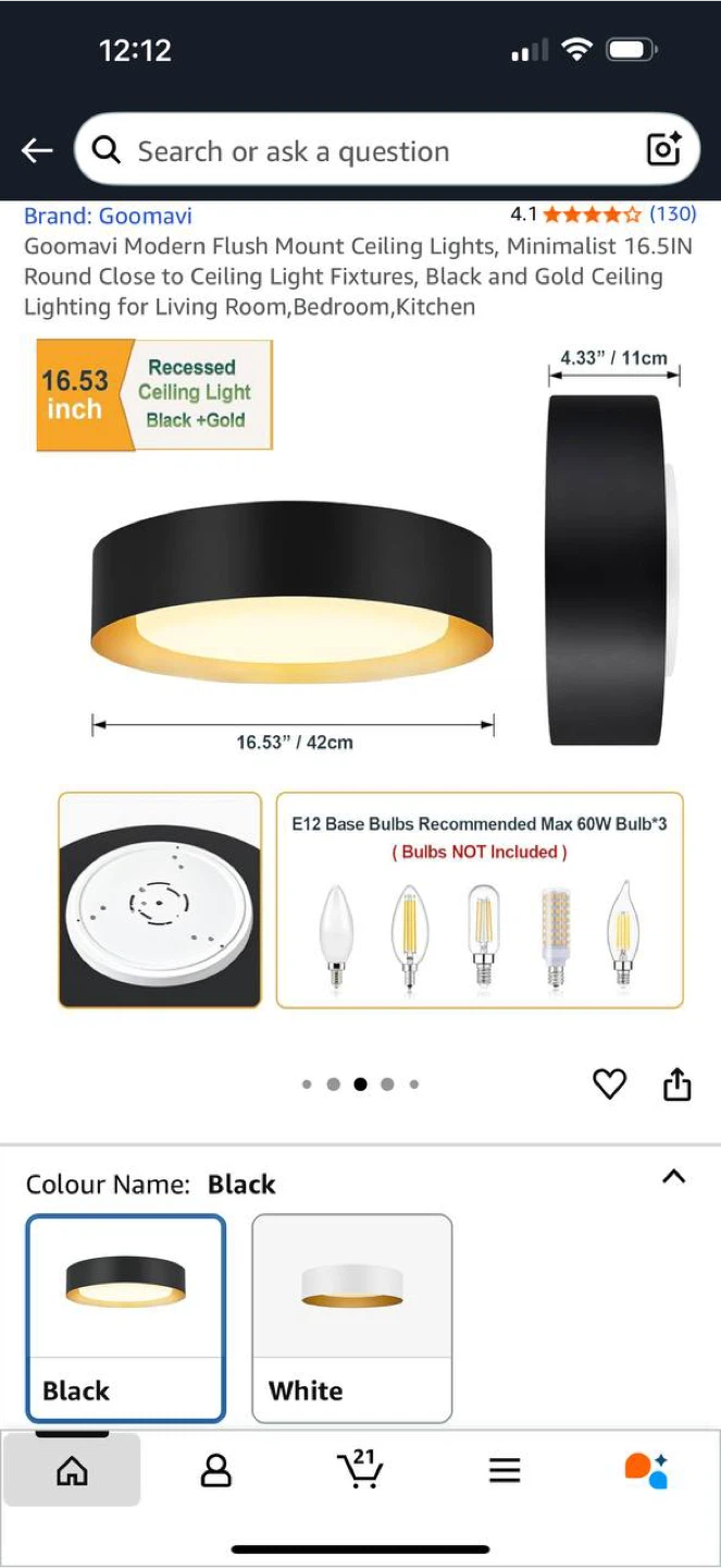 Goomavi Modern Flush Mount Ceiling Light – Black & Gold - photo 3