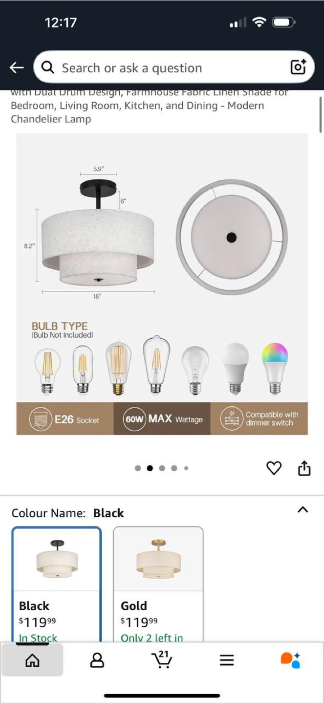 HILUXIA 18” Semi Flush Mount Ceiling Light - photo 3