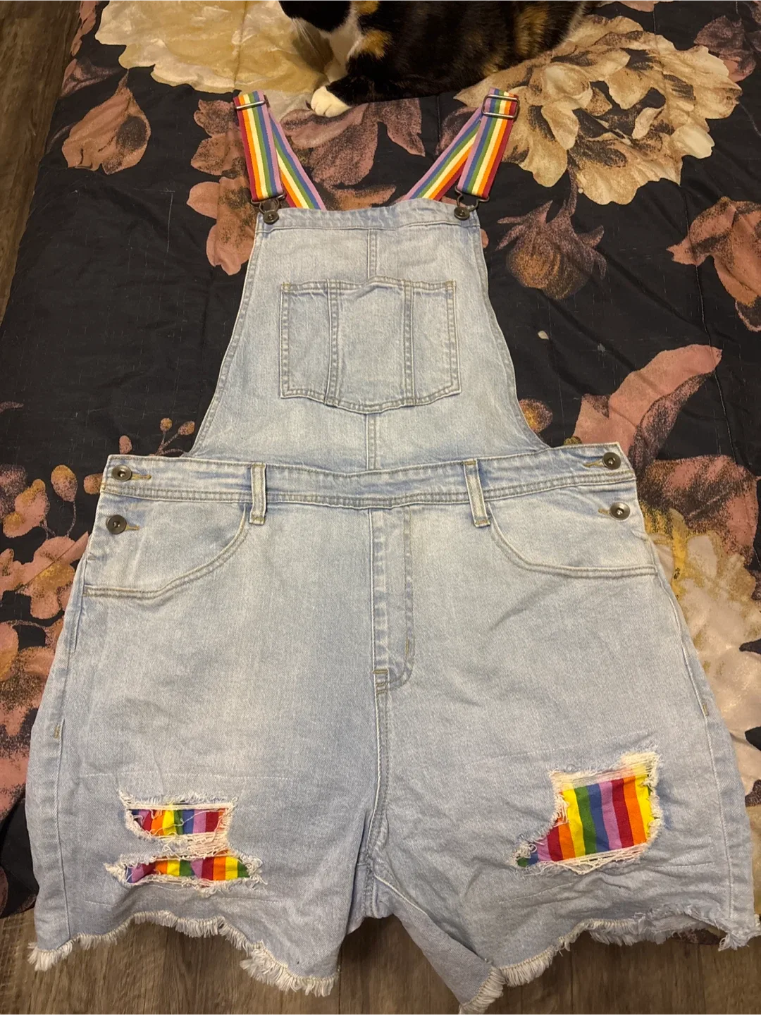 Rainbow Denim Overalls Shorts thumbnail