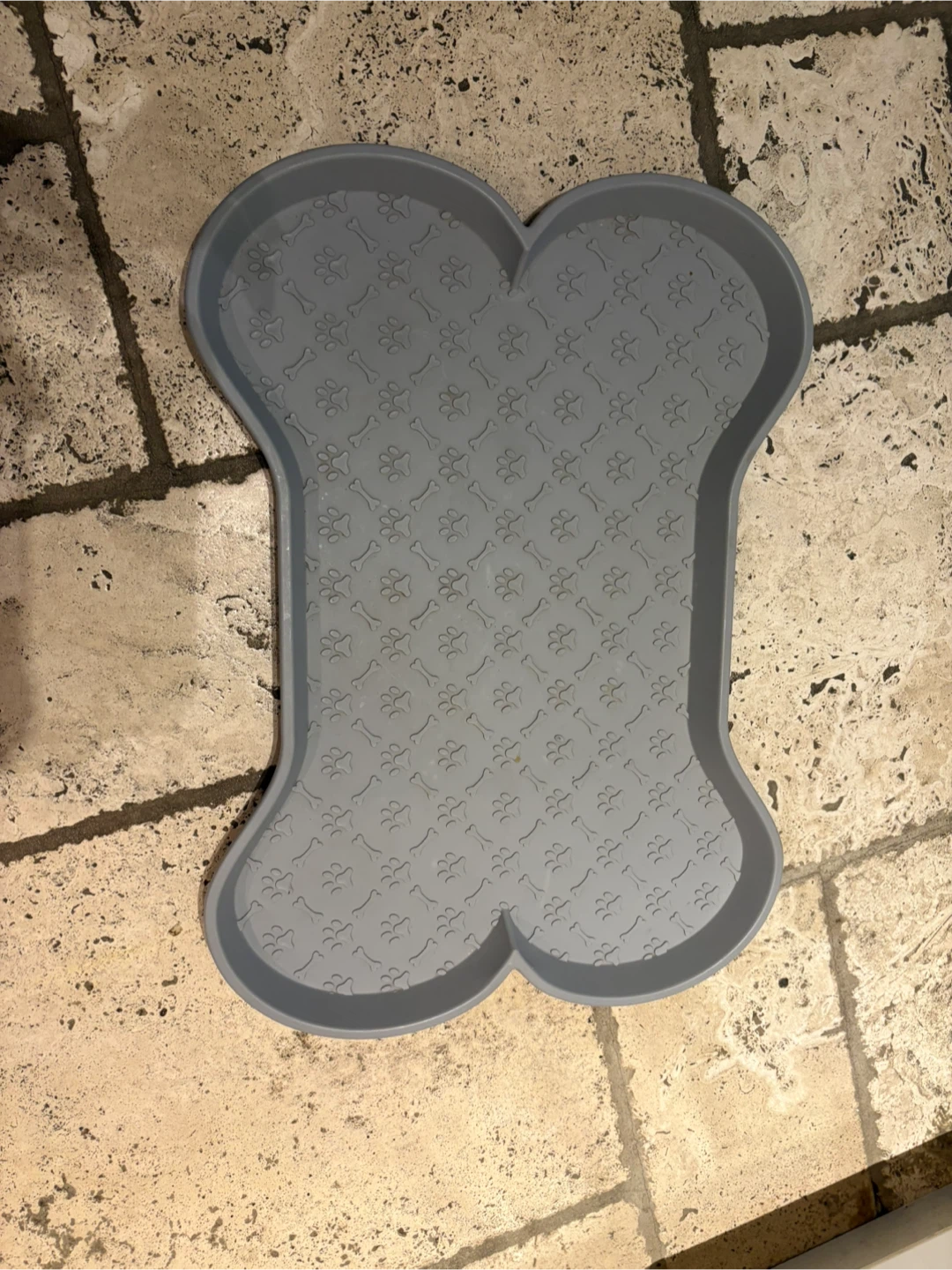 Dog Bowl Mat - Bone Shaped, Grey