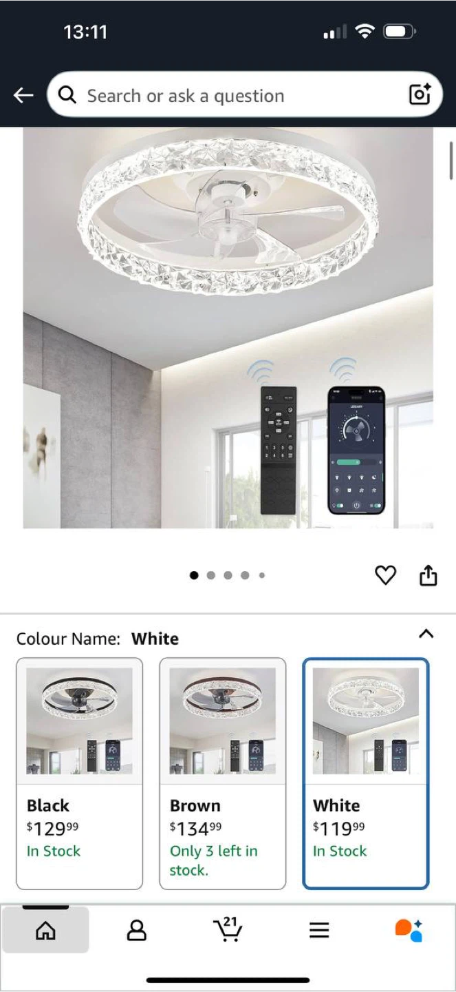 LEDIARY 20” Ceiling Fan with Light – White – New - photo 2