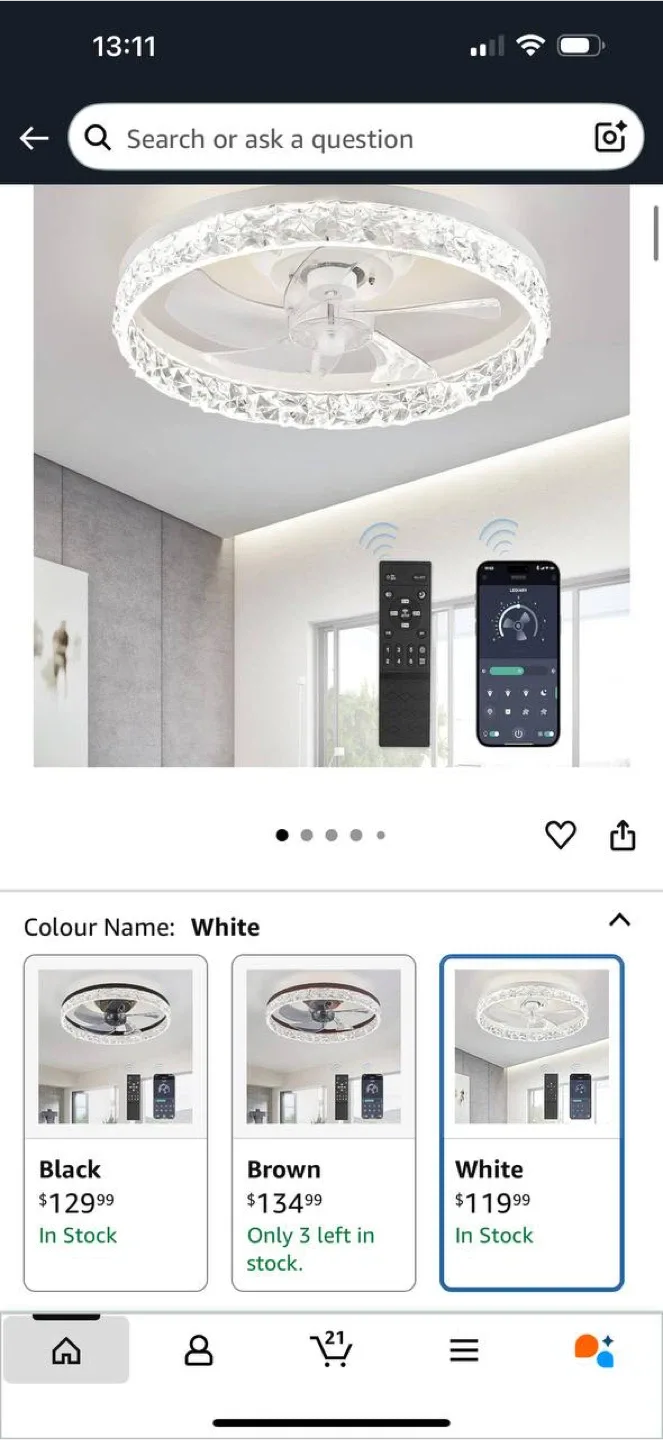 LEDIARY 20” Ceiling Fan with Light – White – New image indicator(2)