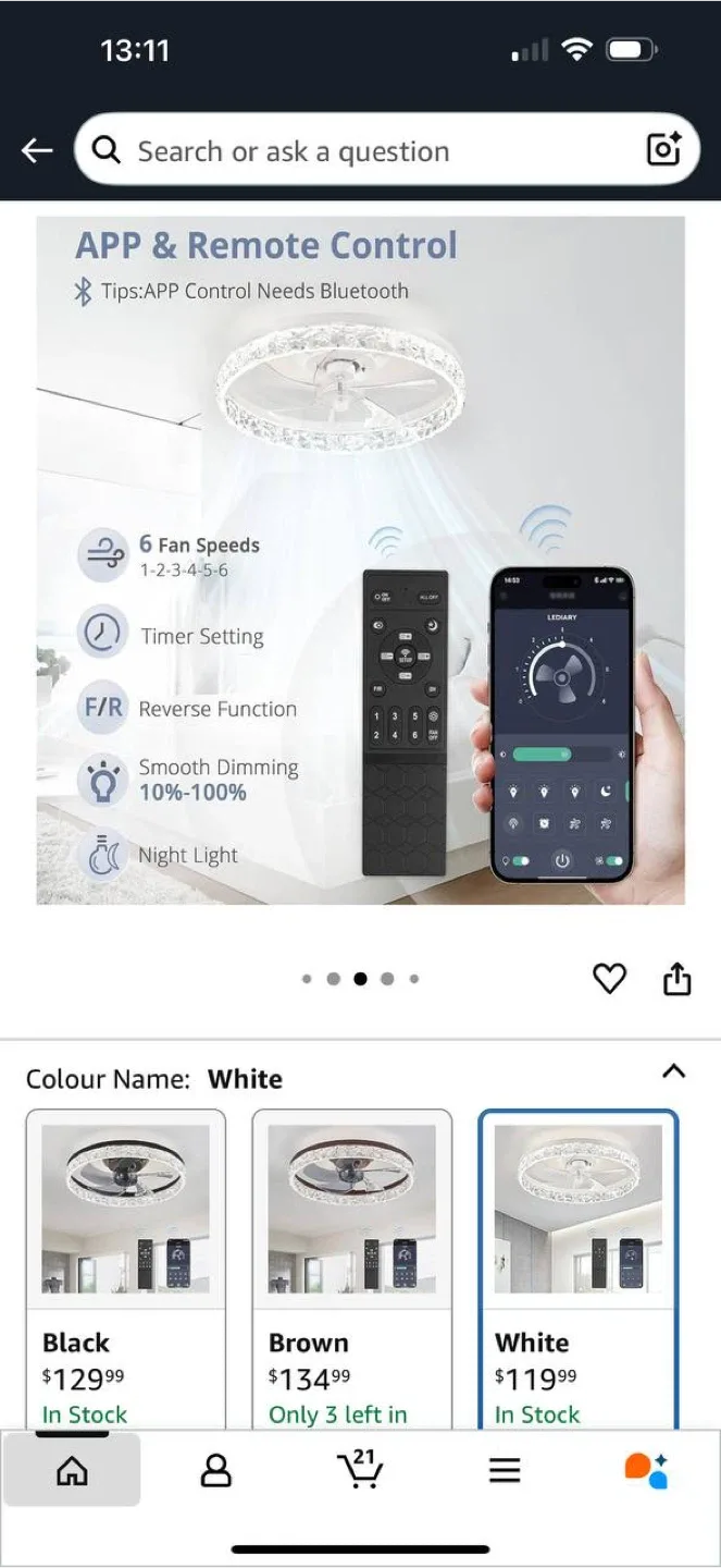 LEDIARY 20” Ceiling Fan with Light – White – New image indicator(4)