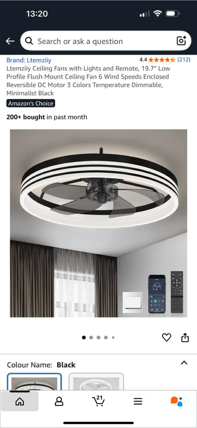 Ltemziiy Ceiling Fan with Light – Black – New