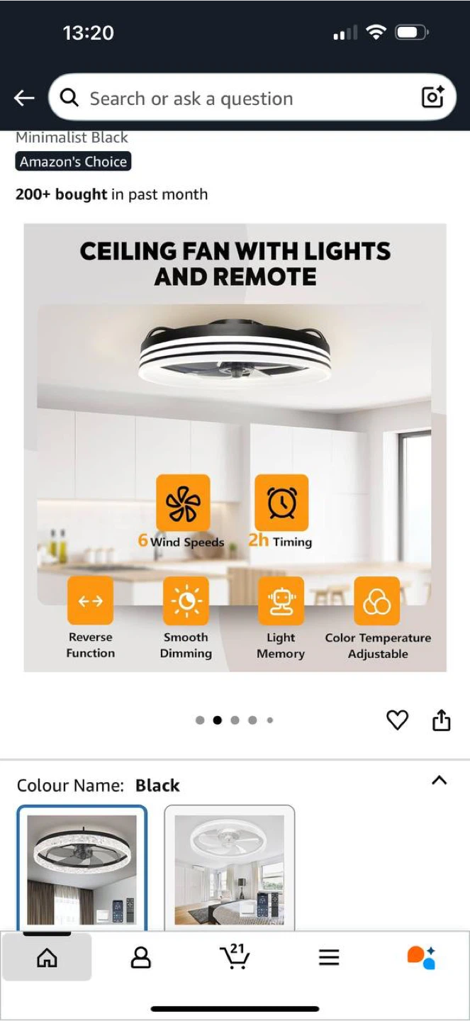 Ltemziiy Ceiling Fan with Light – Black – New - photo 4
