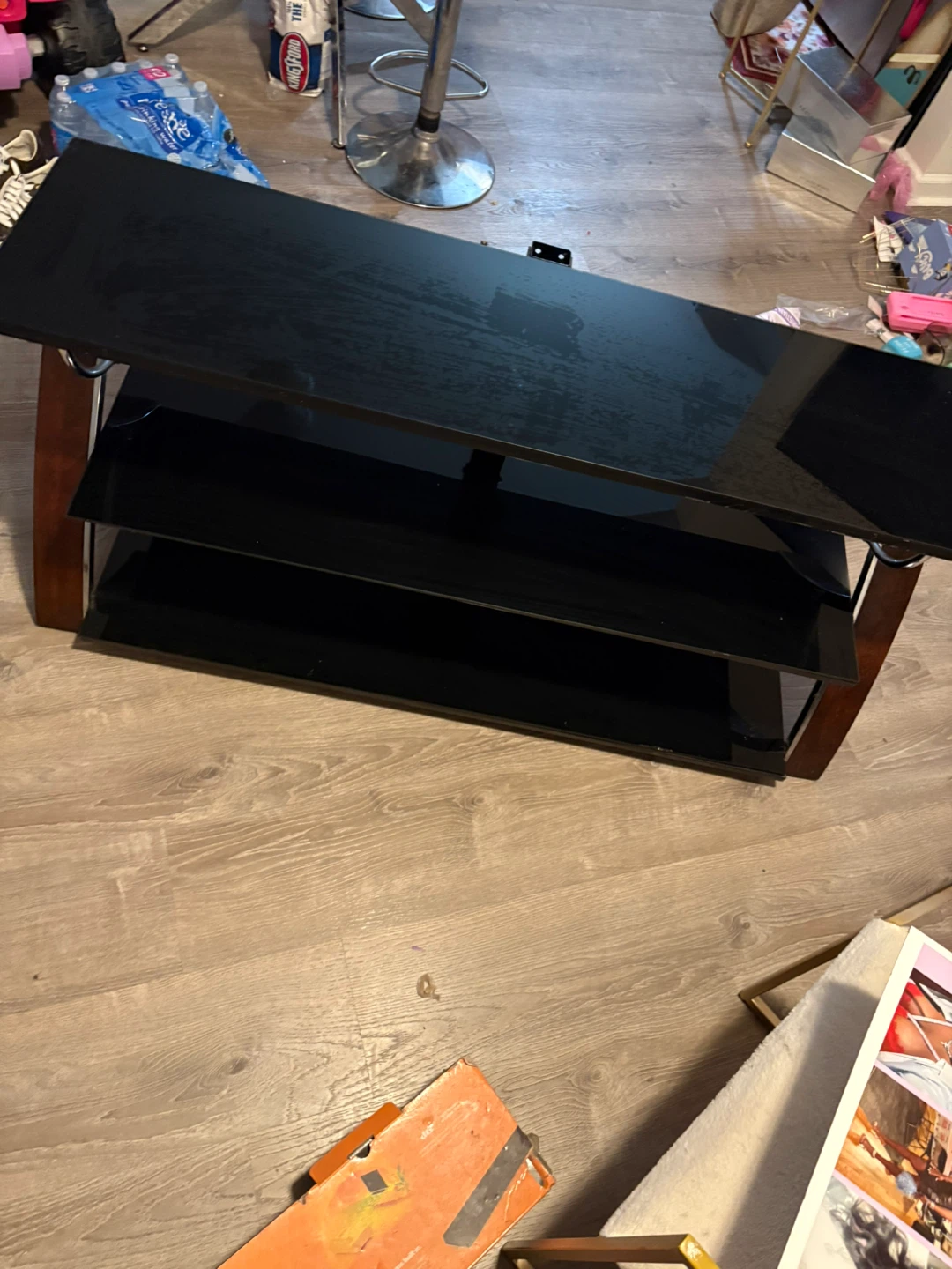 Black Glass TV Stand with Wood Accents - photo 2