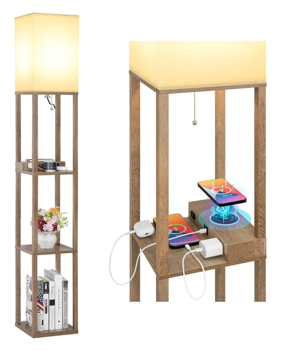 Shelf floor lamp with wireless charger and ports image indicator(7)