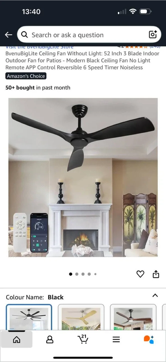 BvenuBigLite Ceiling Fan – 52” Black – New thumbnail
