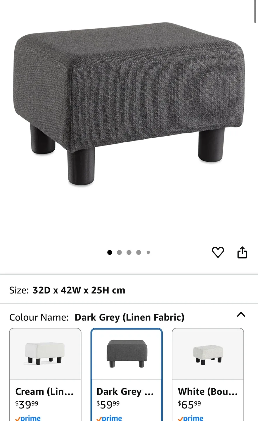 Dark Grey Linen Fabric Footstool (32D x 42W x 25H cm) image indicator(3)