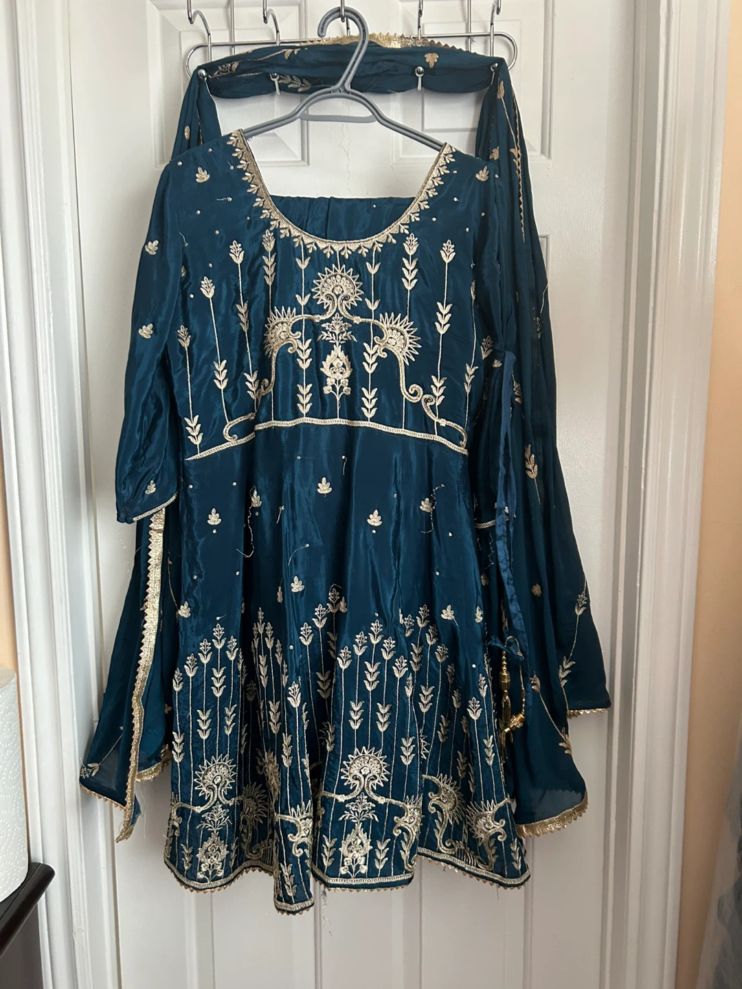 Teal Anarkali Dress with Embroidery