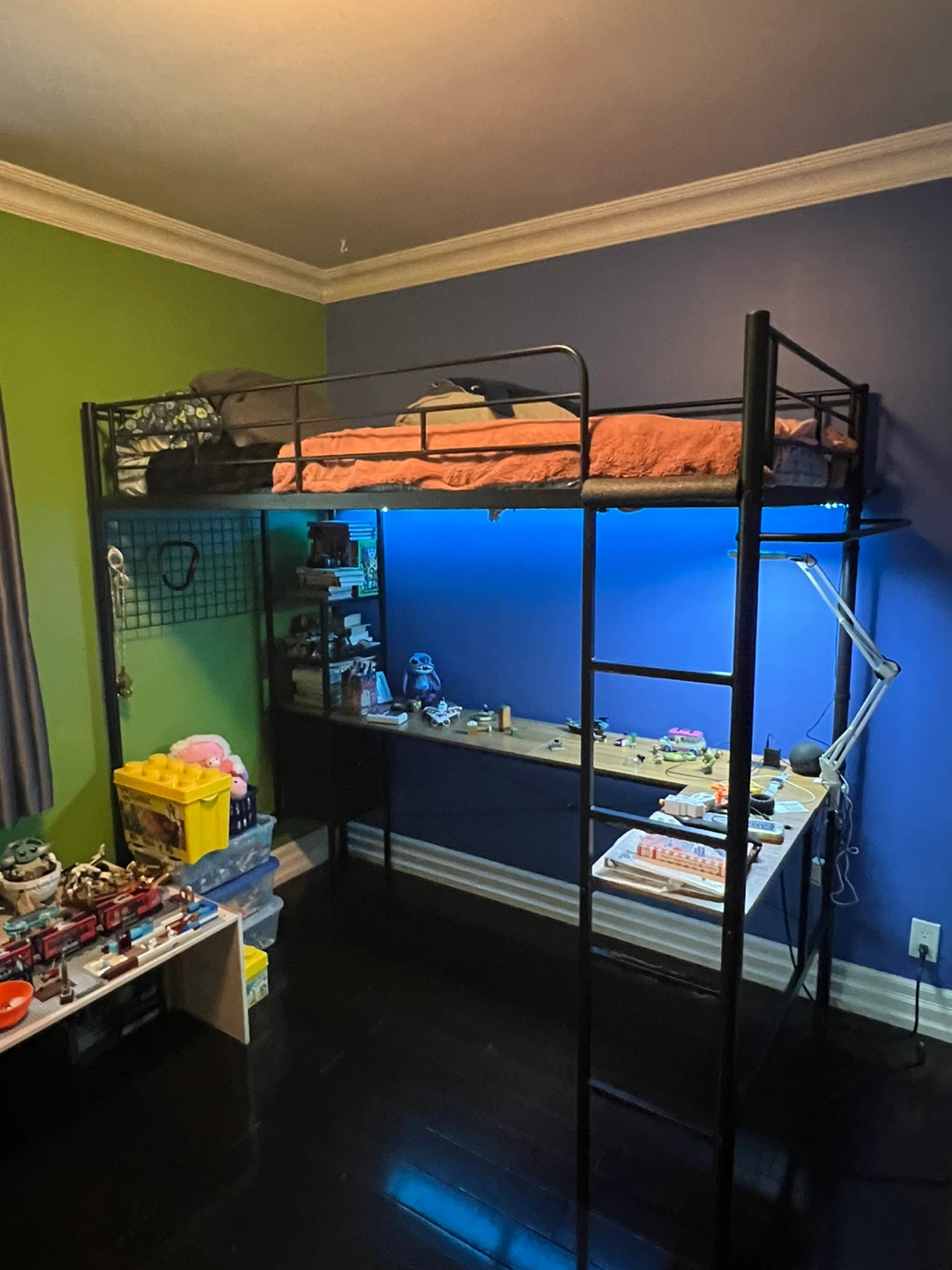 Black Metal Loft Bed with Desk