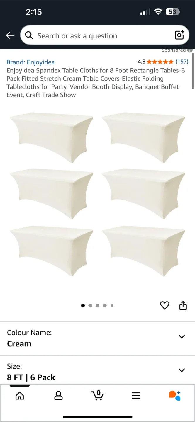Enjoyidea Spandex Table Cloths - Cream, 8 FT (6 Pack) thumbnail