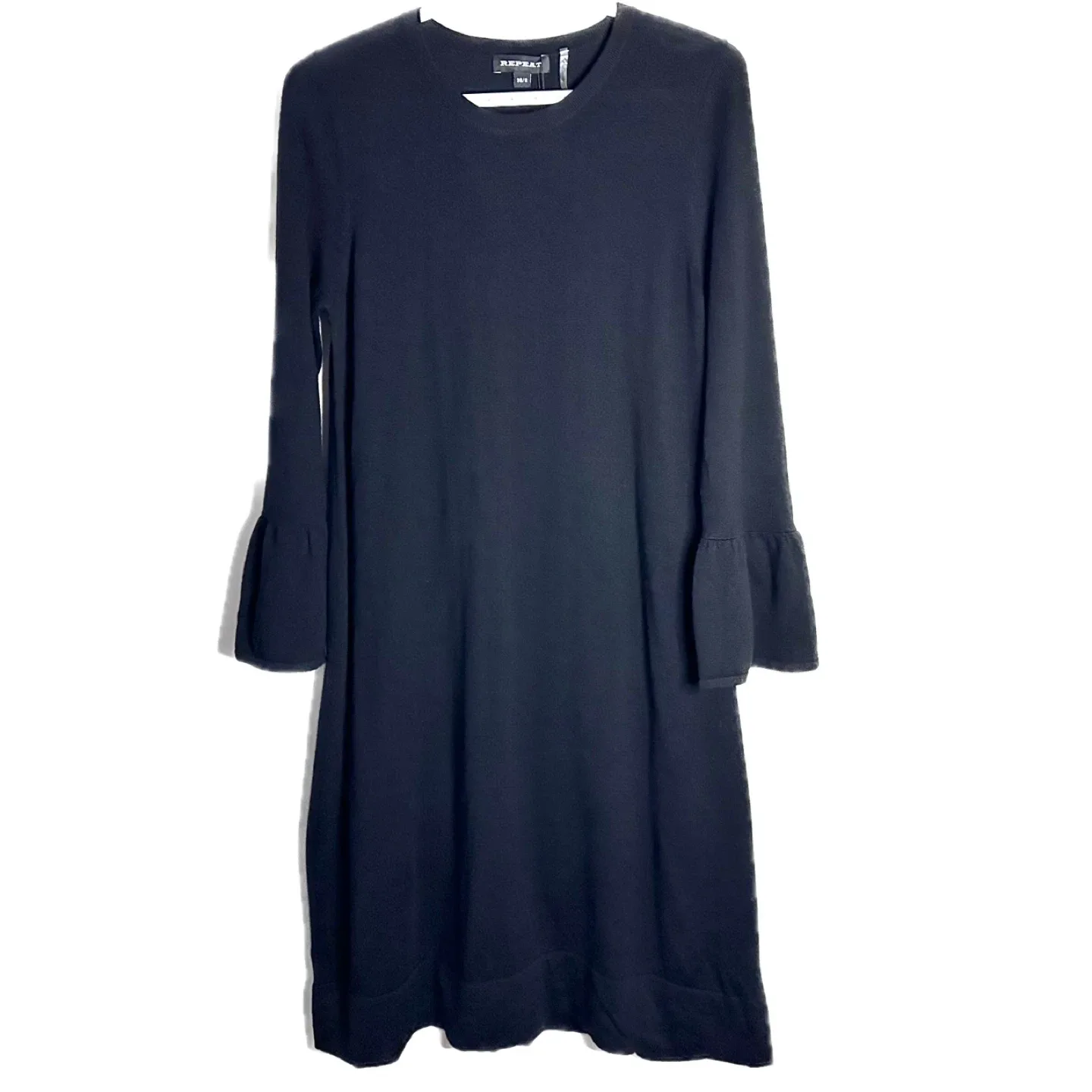 Repeat Black Merino Wool Sweater Dress Bell Sleeve Size Small thumbnail