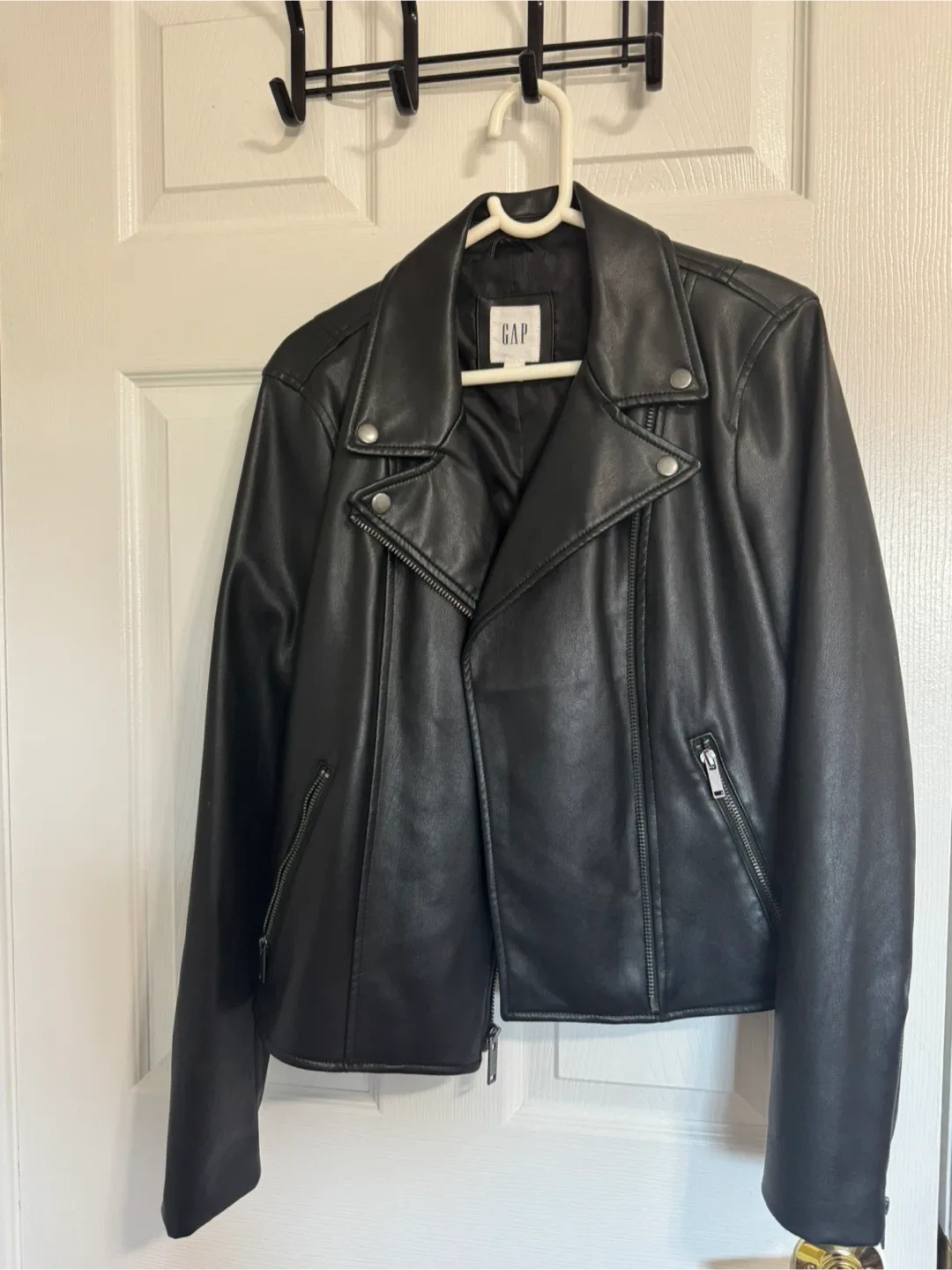GAP Black Faux Leather Moto Jacket thumbnail