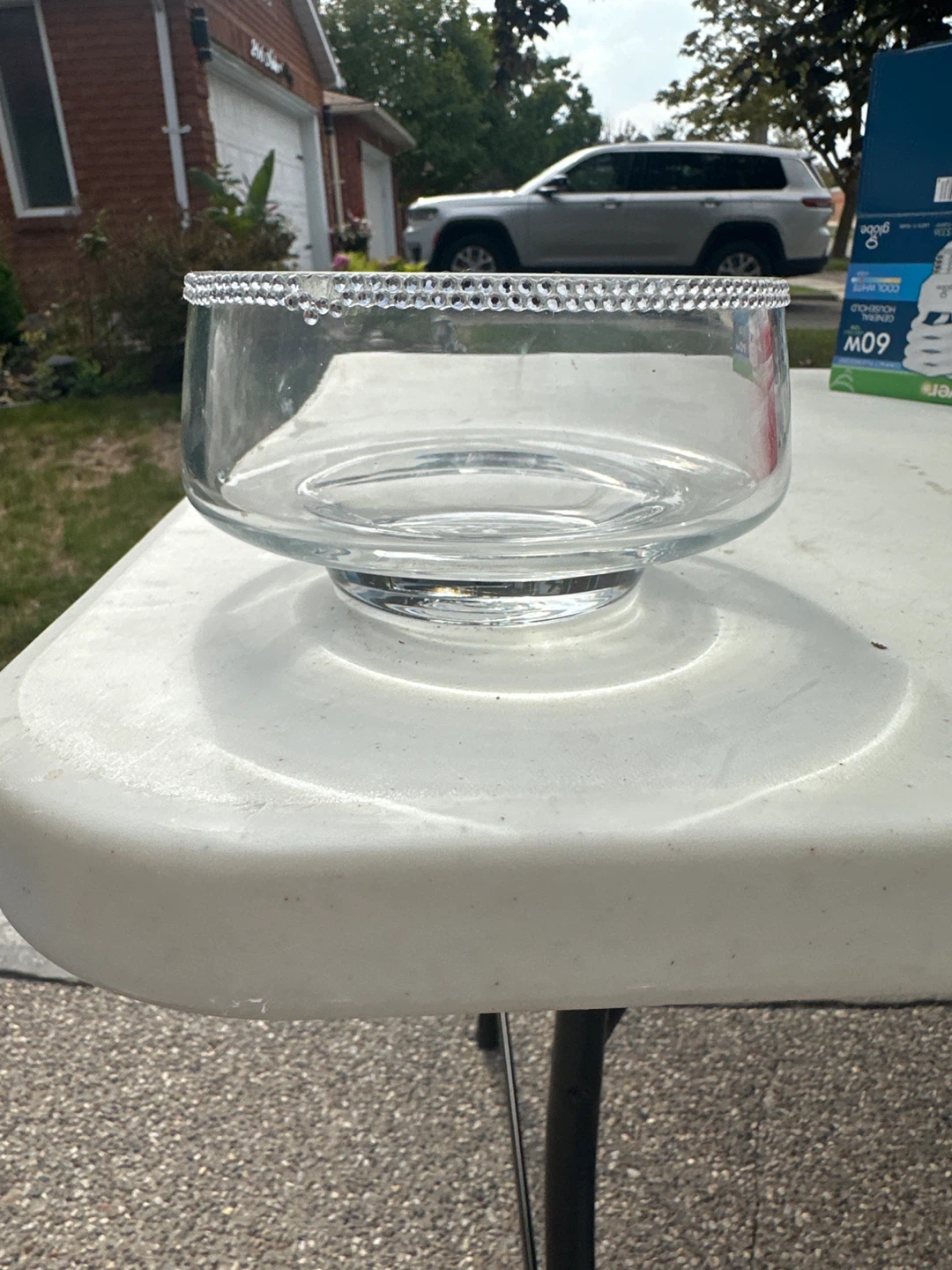 Clear Glass Punch Bowl with Rhinestone Rim