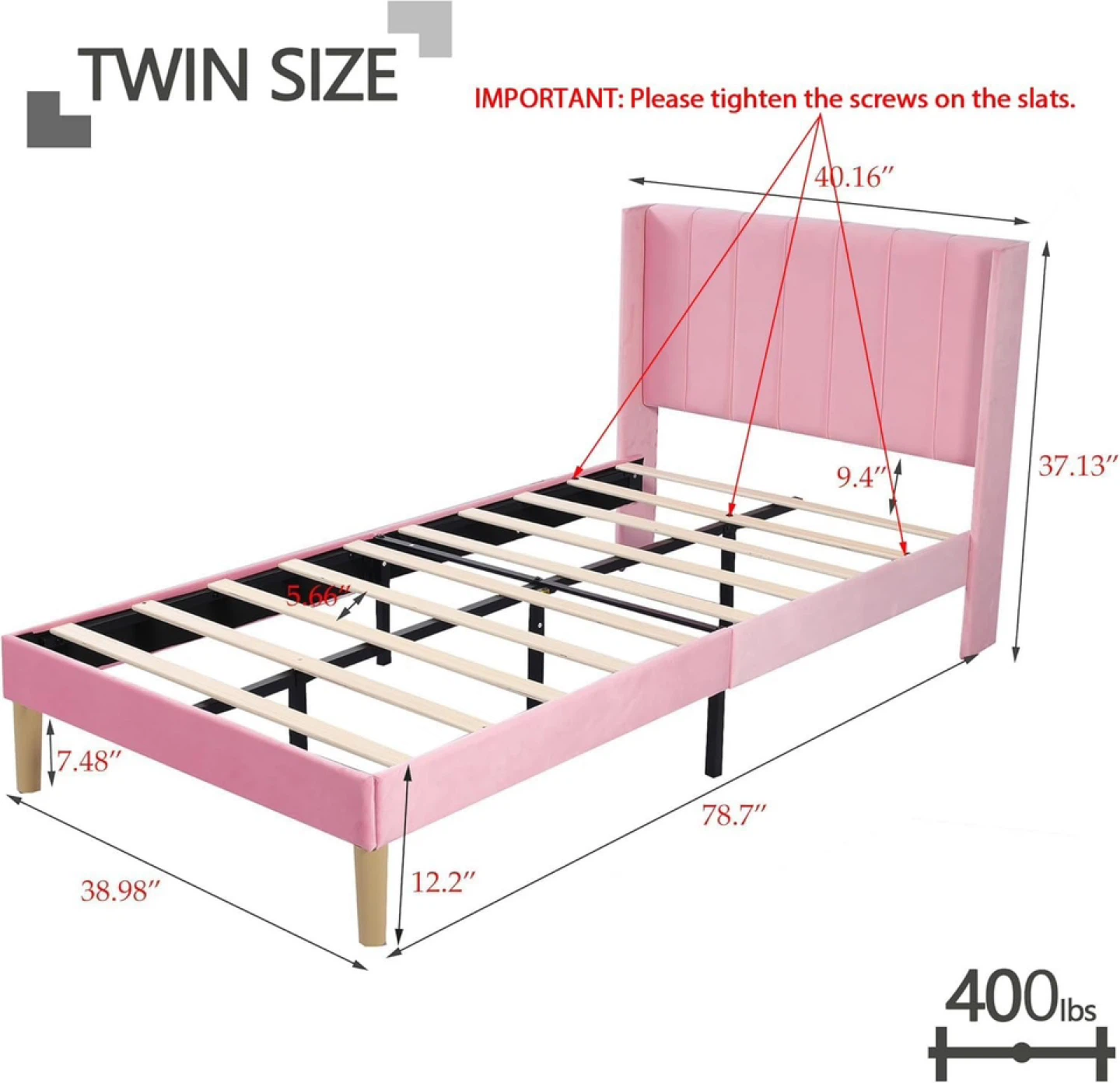Suilong Twin Bed Frame with Mattress - Pink - photo 5