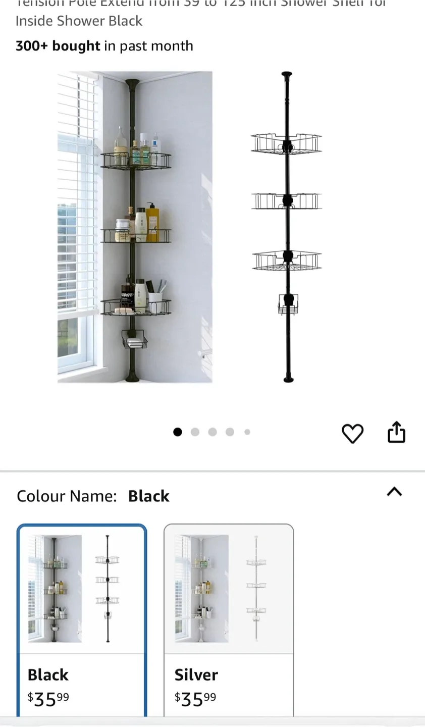 Tension Pole Shower Shelf - Black thumbnail