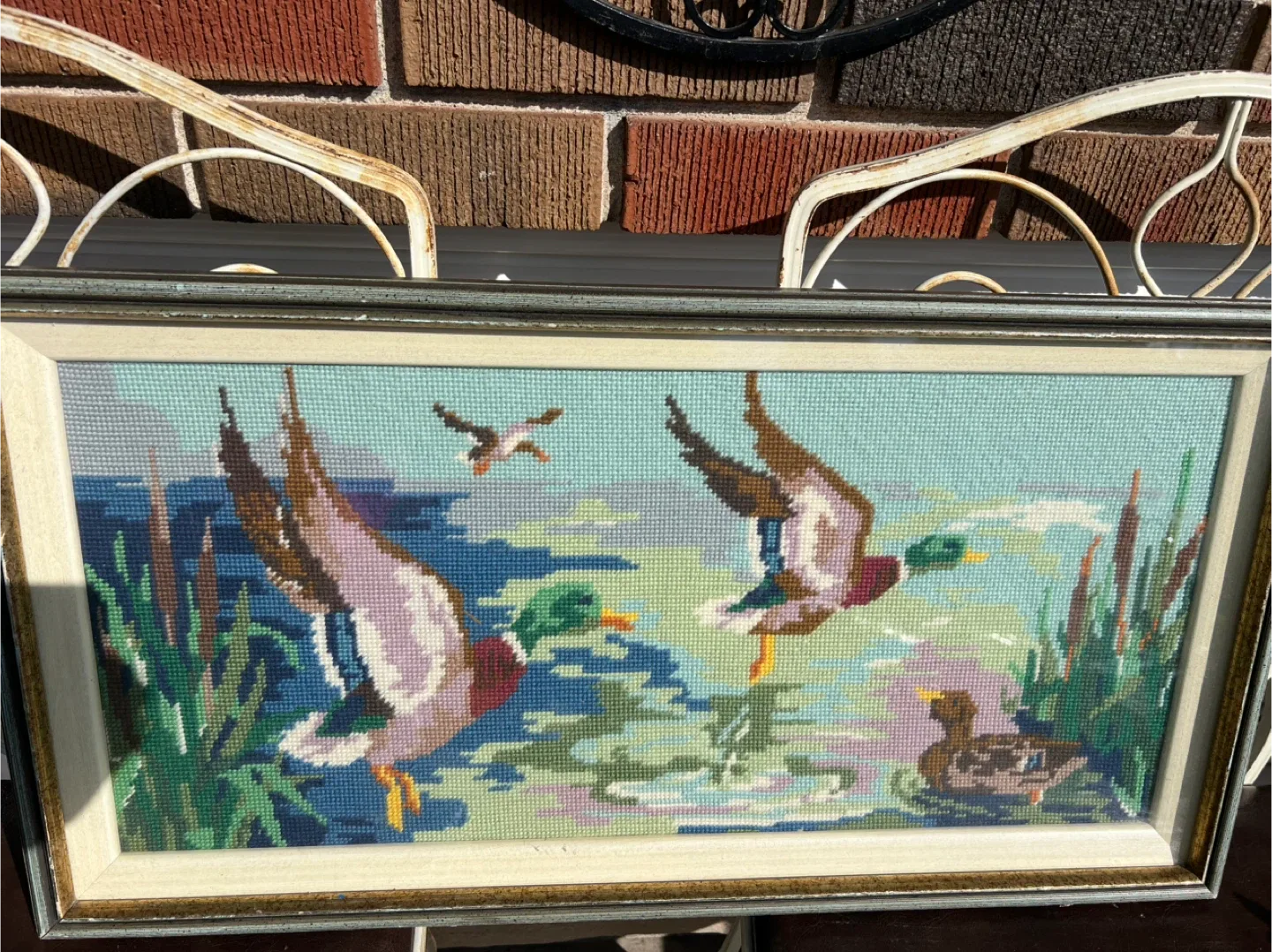 Vintage Needlepoint Duck Scene Framed thumbnail