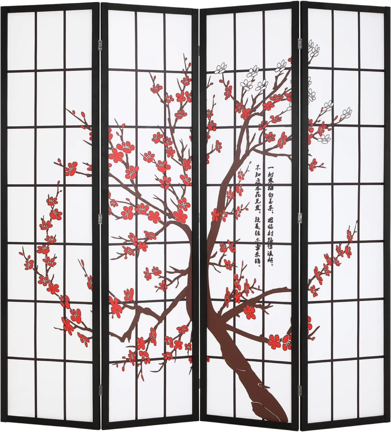 4 Panel Room Divider with Cherry Blossom Design