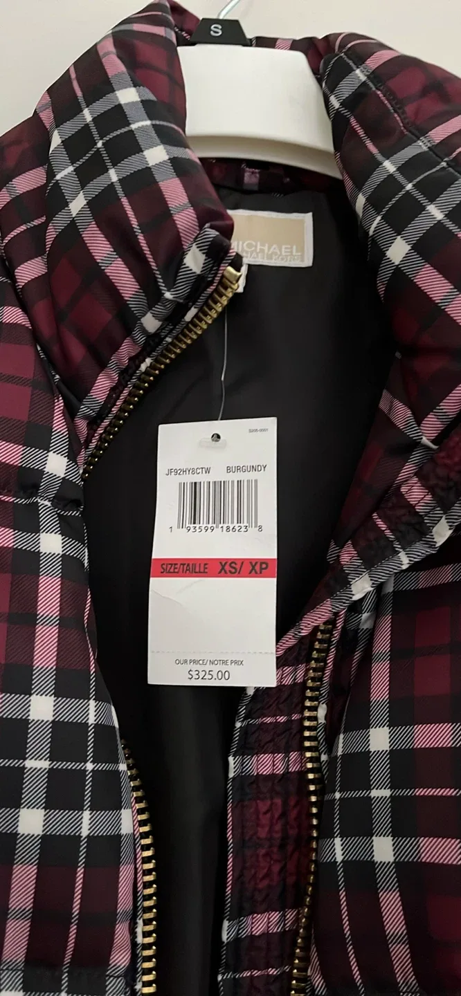 New Michael Kors Plaid Puffer Jacket - Size XS image indicator(2)