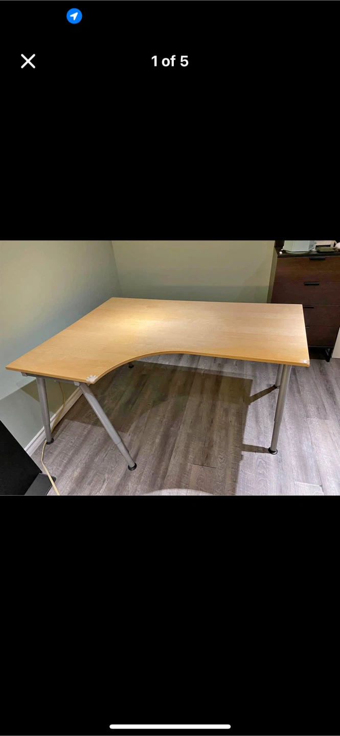 Ikea L-Shaped Corner Desk - Light Wood & Metal Silver Frame