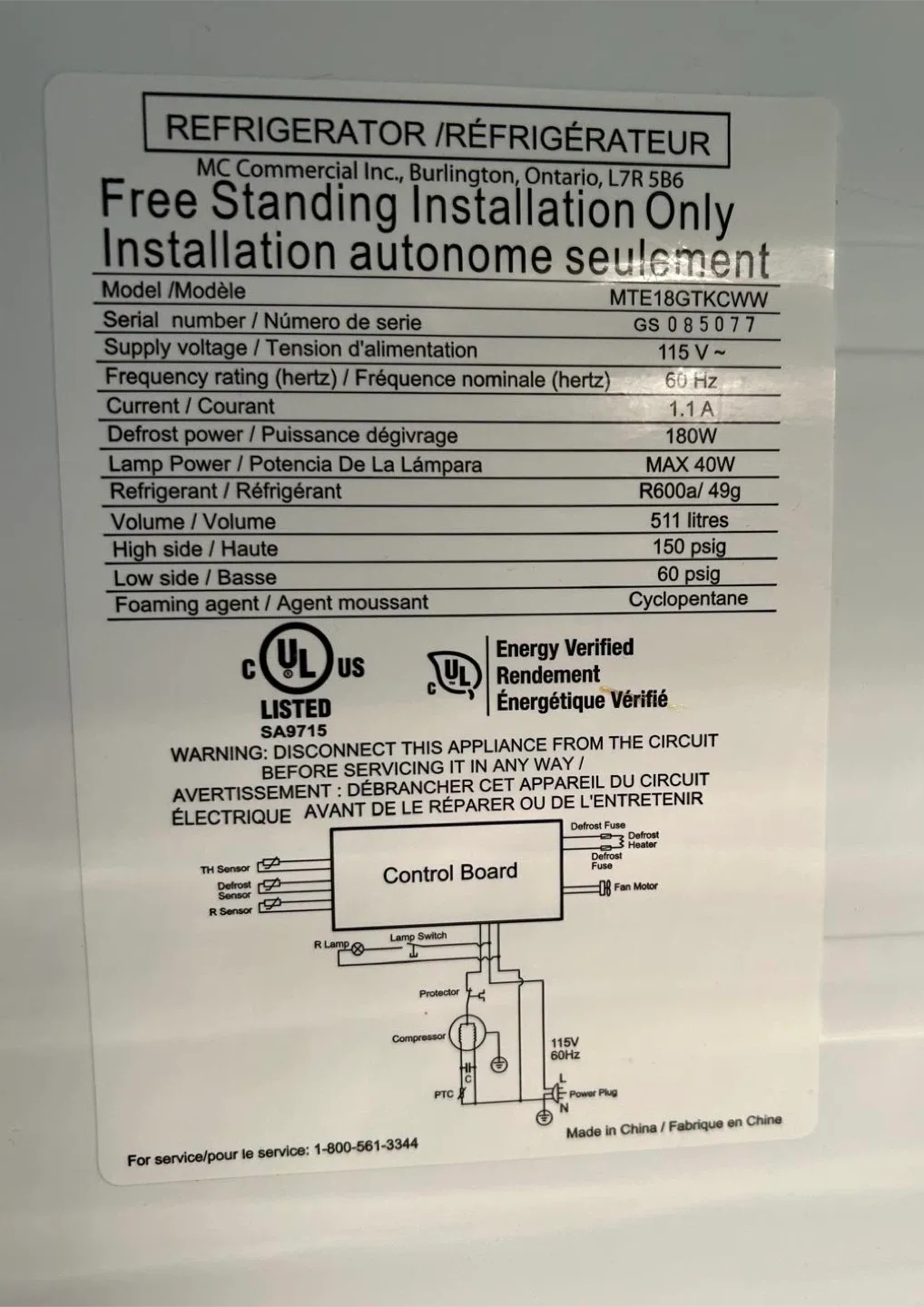 Moffat Model unit: MTE18GTKWW 18 cu.ft. Top Freezer Refrigerator image indicator(6)