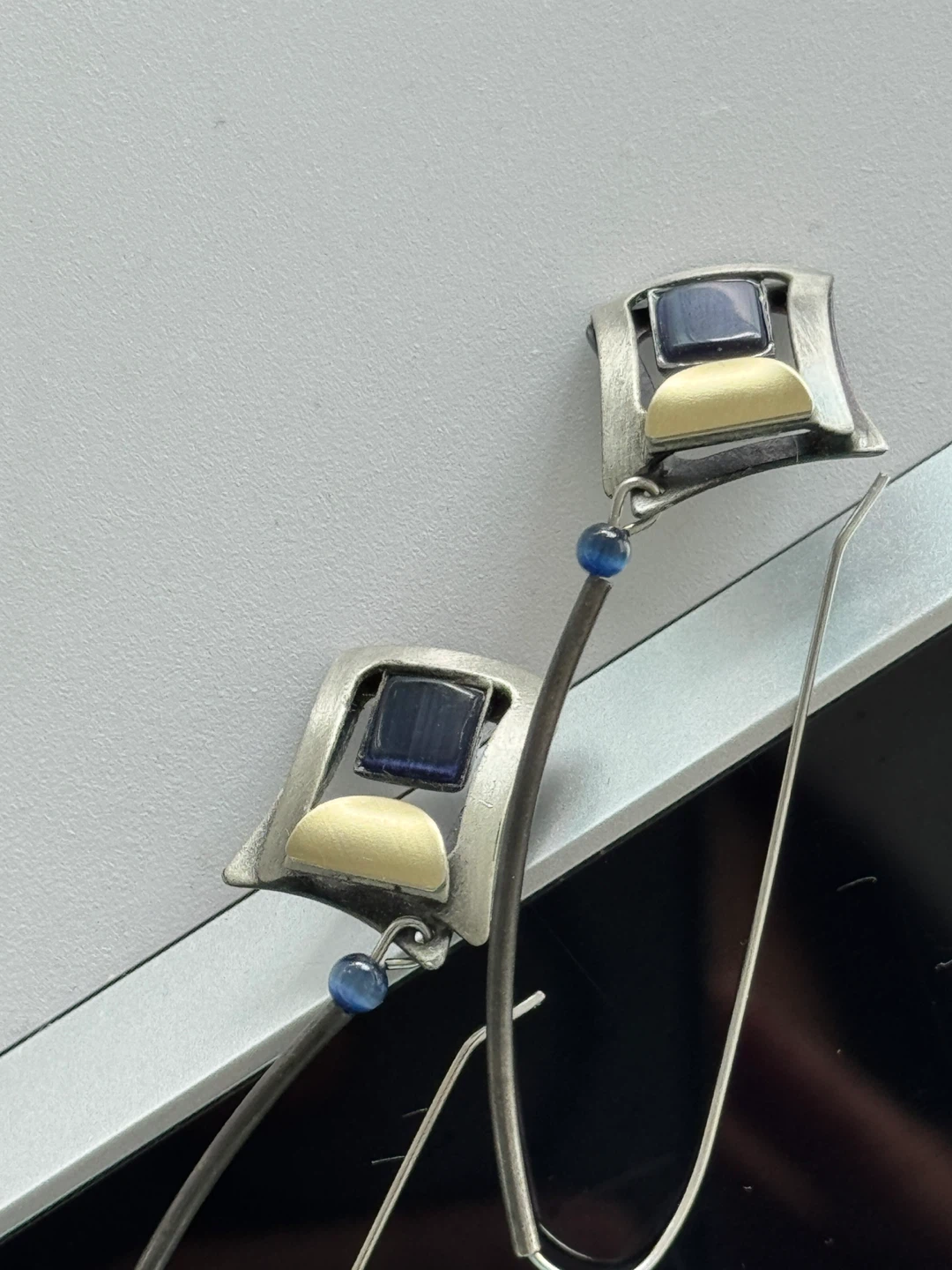 Drop Earrings with Blue Stone Accent