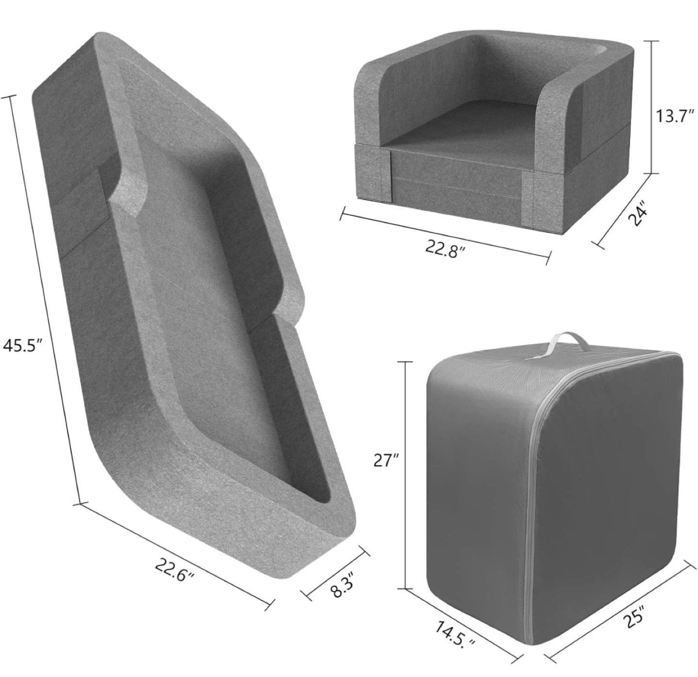 Convertible Kids Sofa Bed - Gray - photo 5