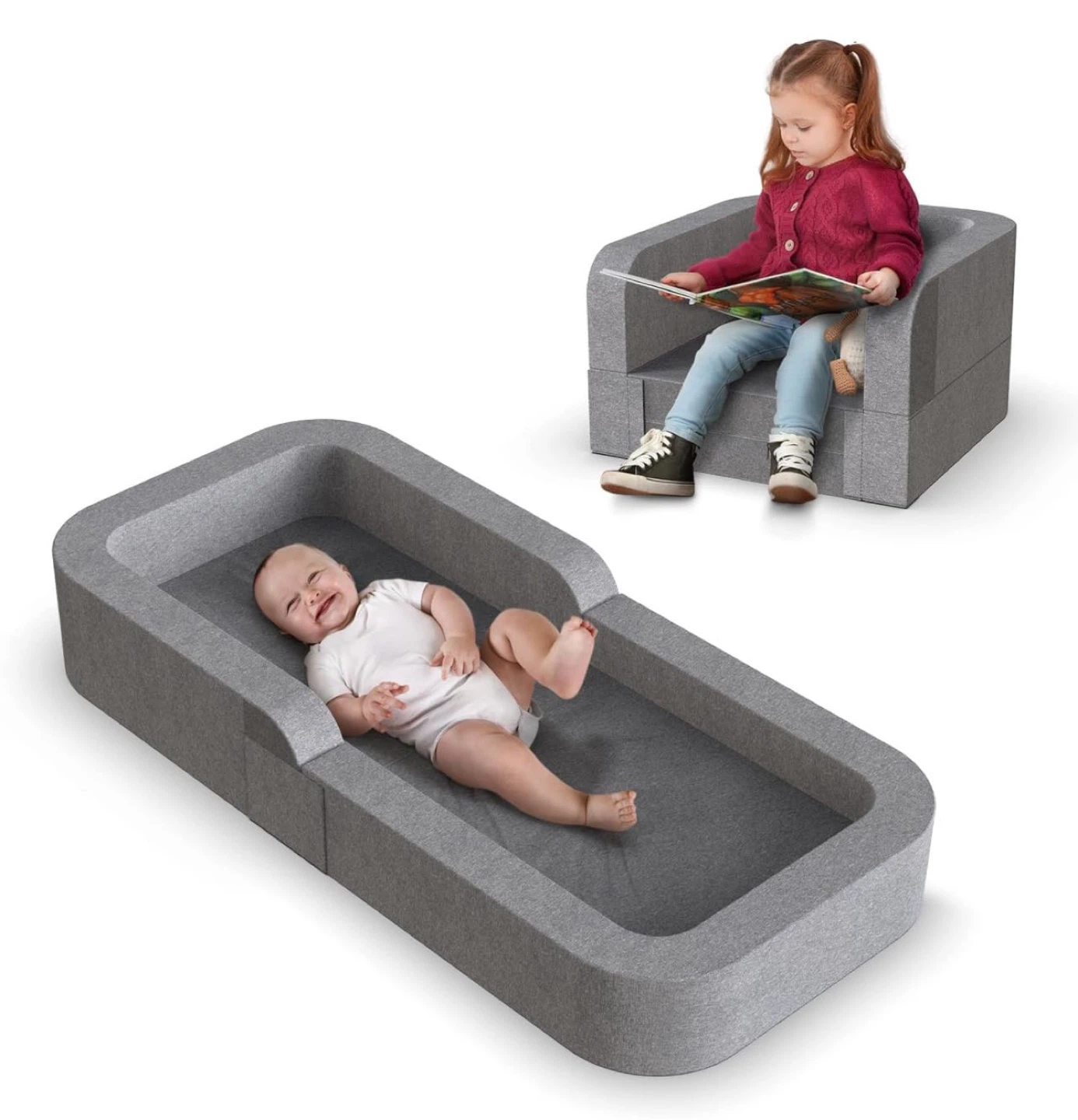 Convertible Kids Sofa Bed - Gray