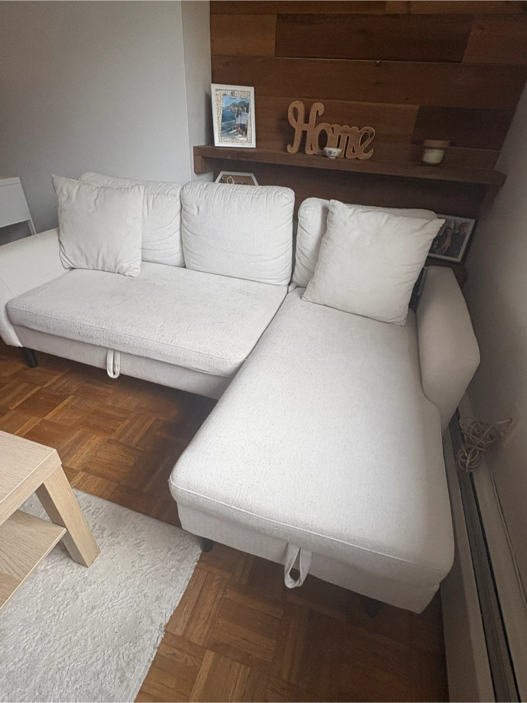 $300 White Sectional Sofa Bed with Chaise (One year old)